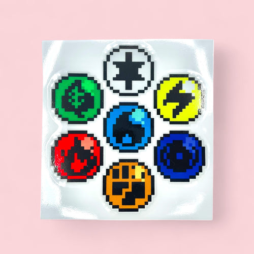 8Bit Gen 1 Pokemon Gym Badges Vinyl Sticker Pixel Art