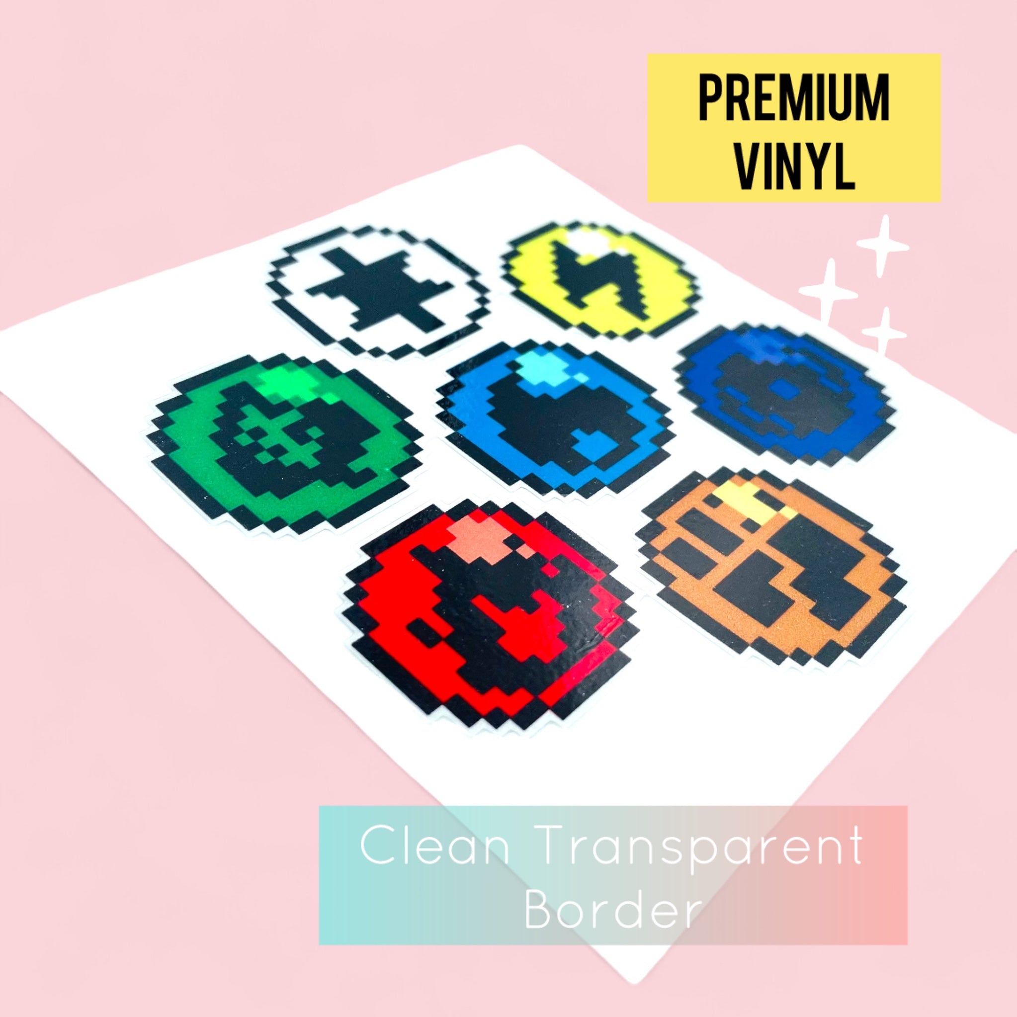 8Bit Gen 1 Pokemon Gym Badges Vinyl Sticker Pixel Art Sideview