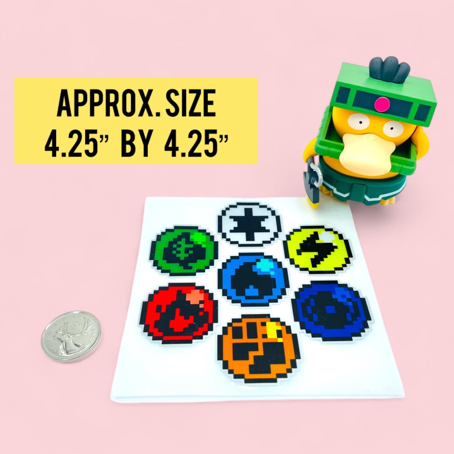 8Bit Gen 1 Pokemon Gym Badges Vinyl Sticker Pixel Art Size