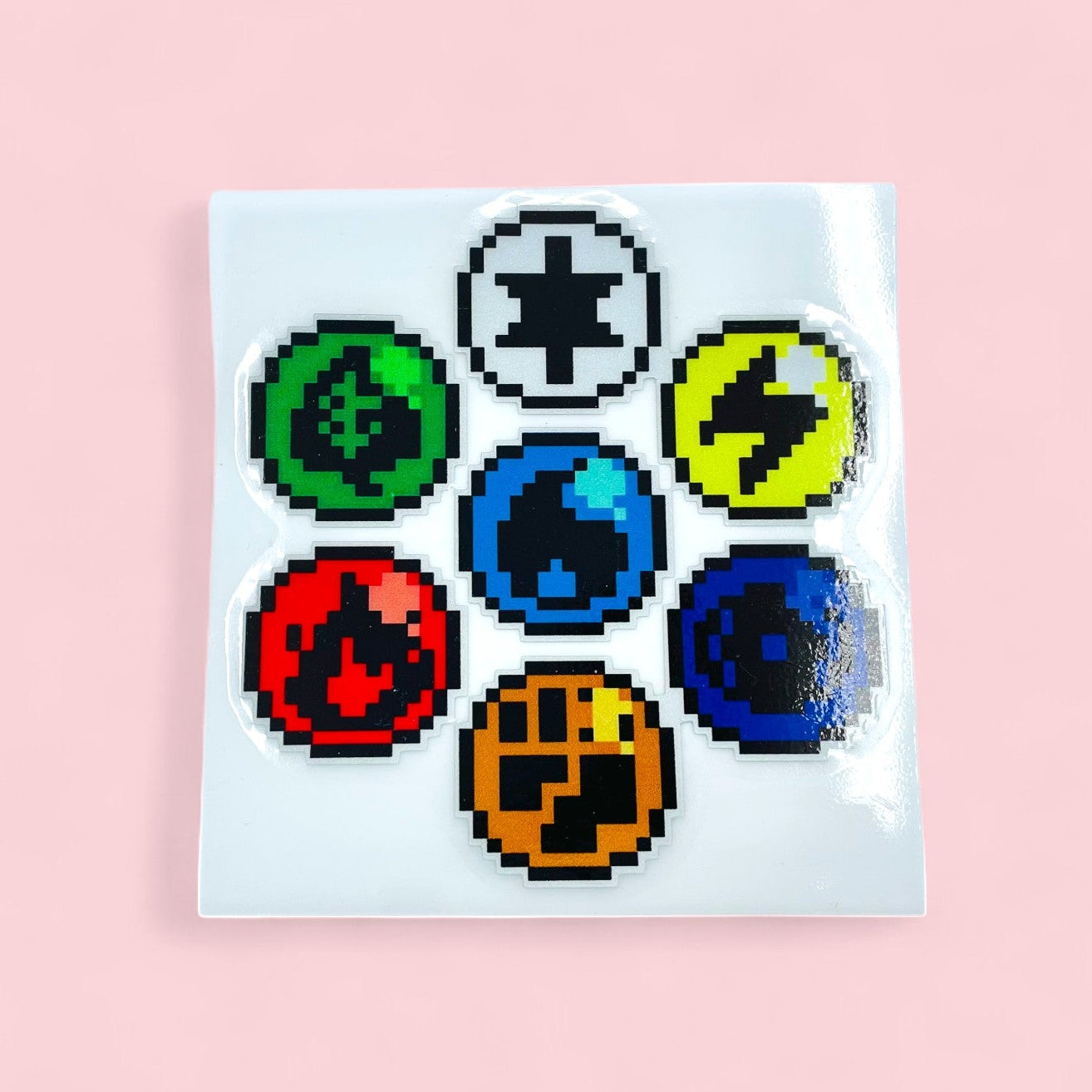 8Bit Gen 1 Pokemon Gym Badges Vinyl Sticker Pixel Art Large