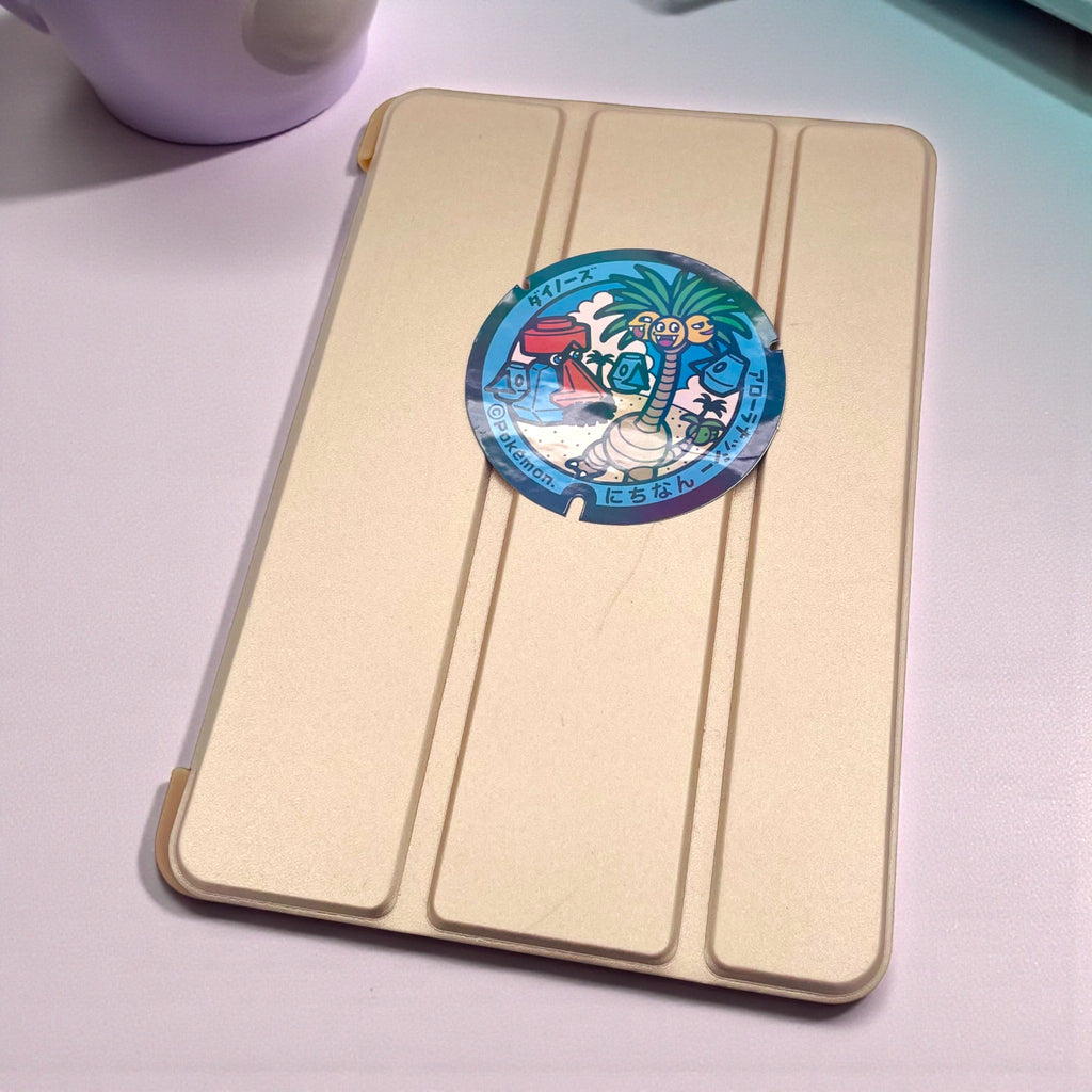 Alolan Exeggutor Poke-Lid Holographic Sticker Nichinan Japan on Tablet iPad