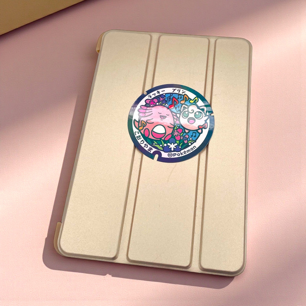Chansey Jigglypuff Poke-Lid Holographic Sticker Koriyama Japan on iPad Tablet