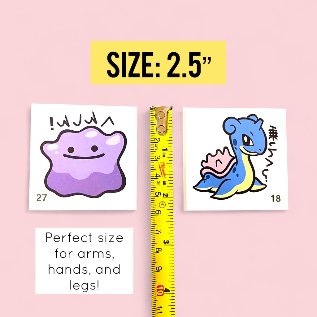Ditto and Lapras Temporary Tattoos Japanese Art