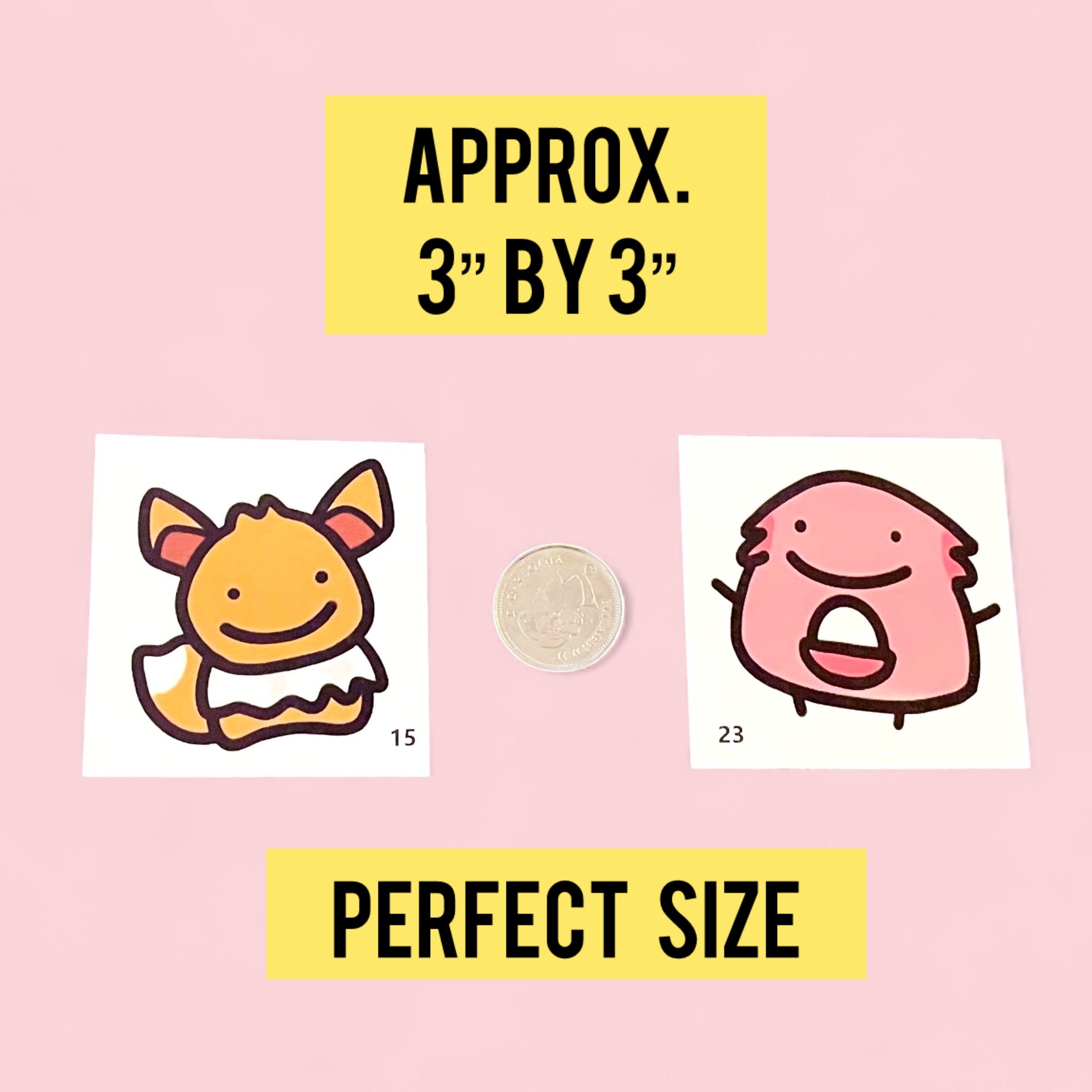 Eevee amd Chansey Temporary Tattoos Chibi Derpy