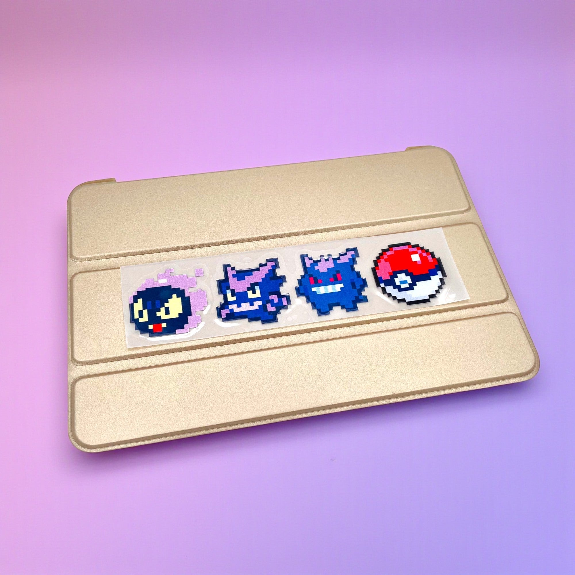 Gastly Haunter Gengar Evolution 8Bit Retro Pixel Vinyl Sticker on iPad tablet