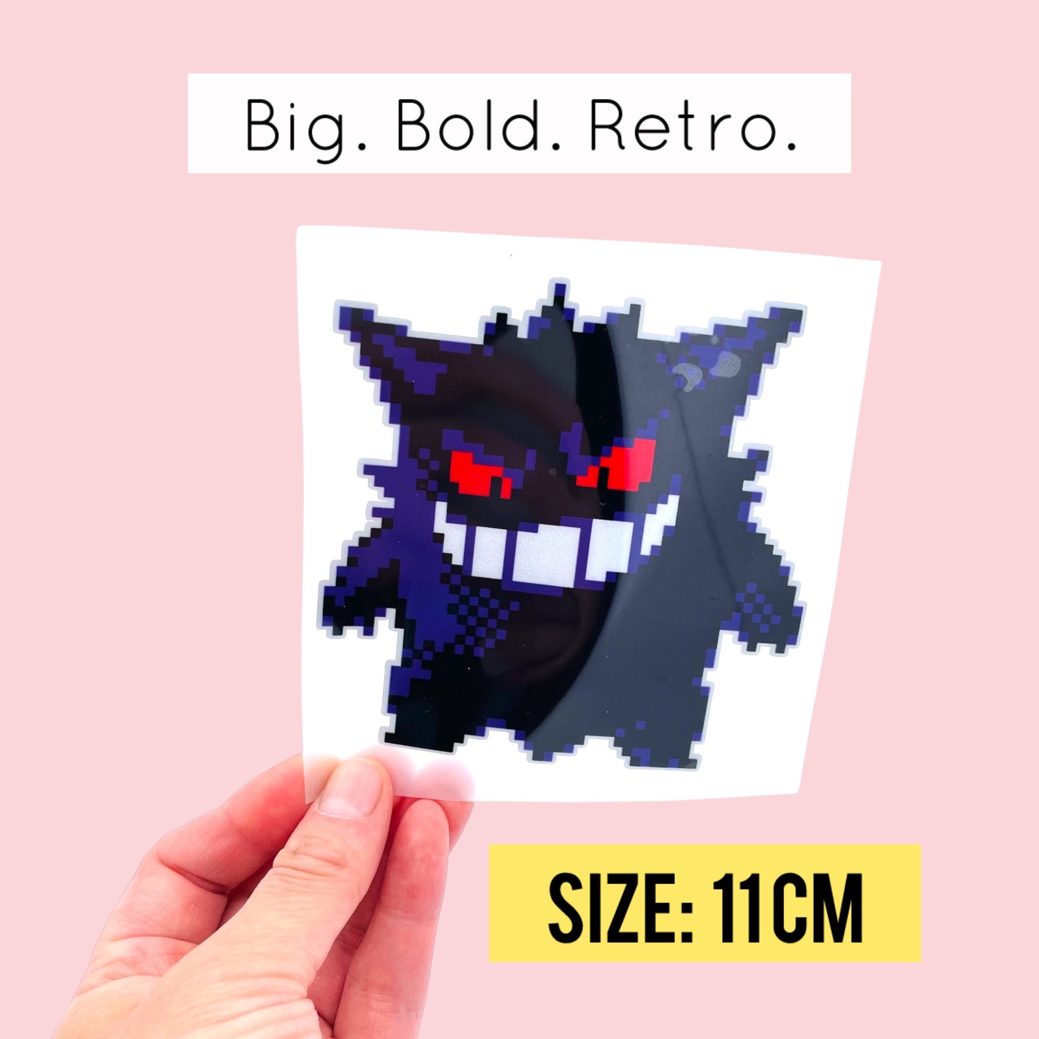 Gengar Retro 8Bit Car Decal Vinyl Sticker in a hand