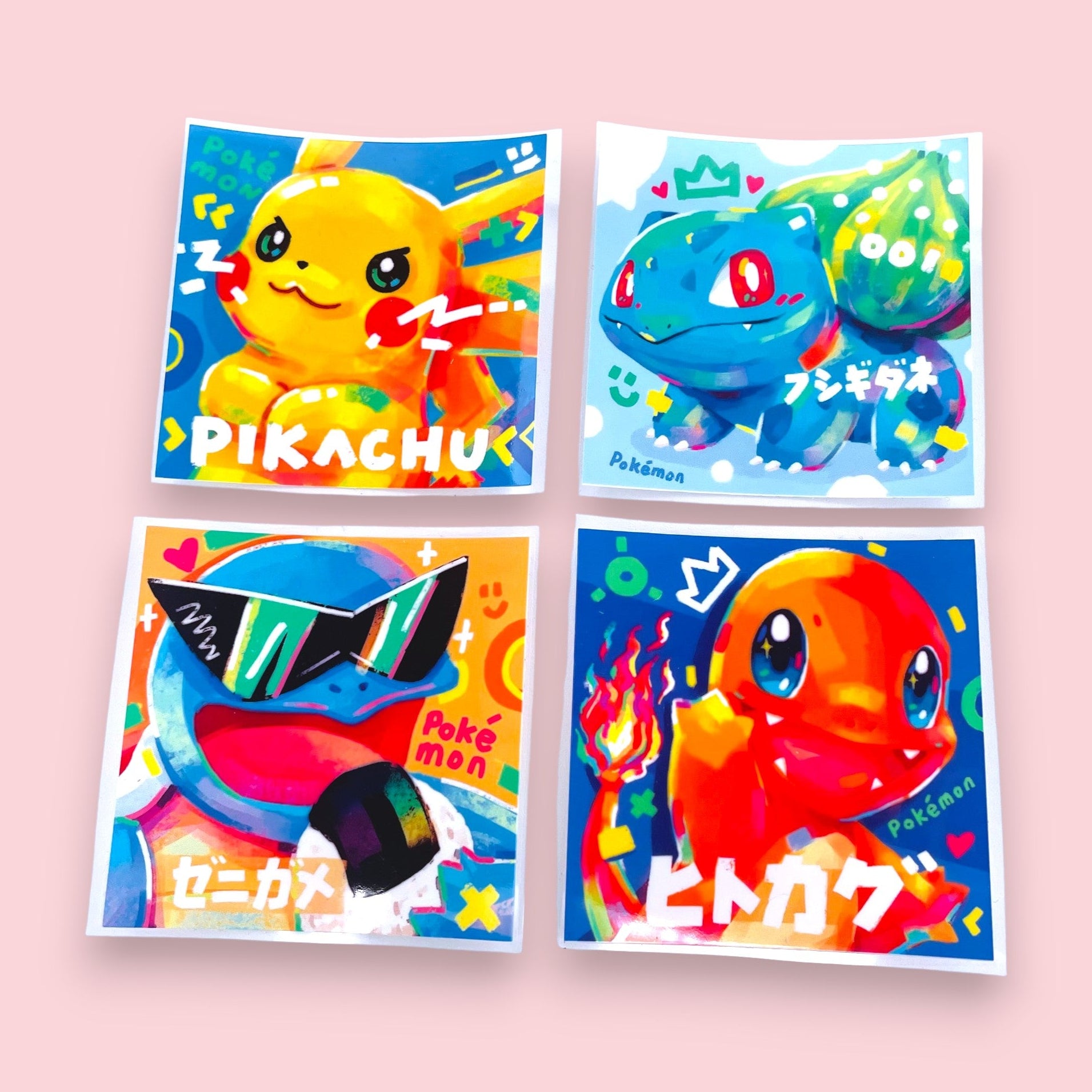 Pikachu, Bulbasaur, Squirtle & Charmander Stickers • Kawaii Vinyl Decals