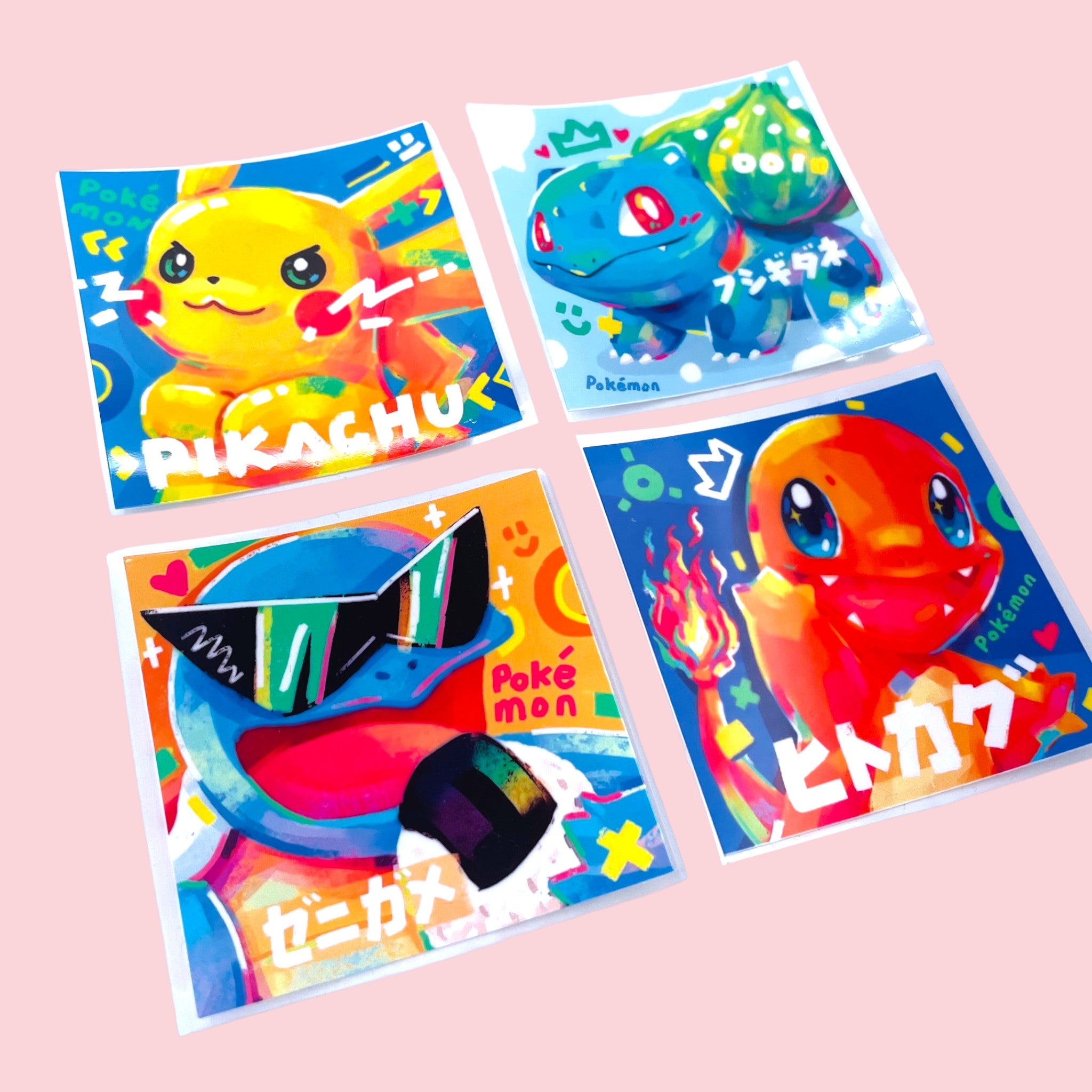 Pikachu, Bulbasaur, Squirtle & Charmander Stickers • Kawaii Vinyl Decals
