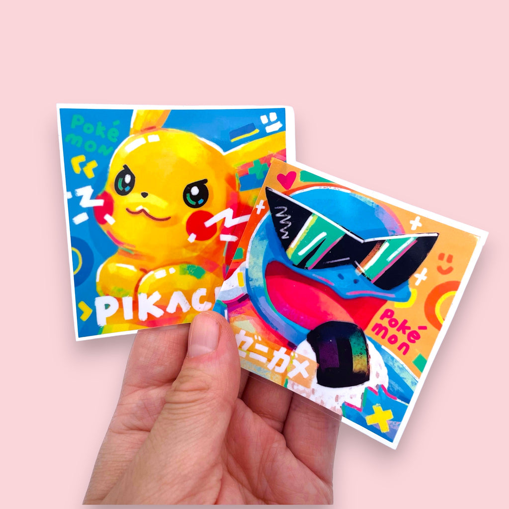 Pikachu, Bulbasaur, Squirtle & Charmander Stickers • Kawaii Vinyl Decals