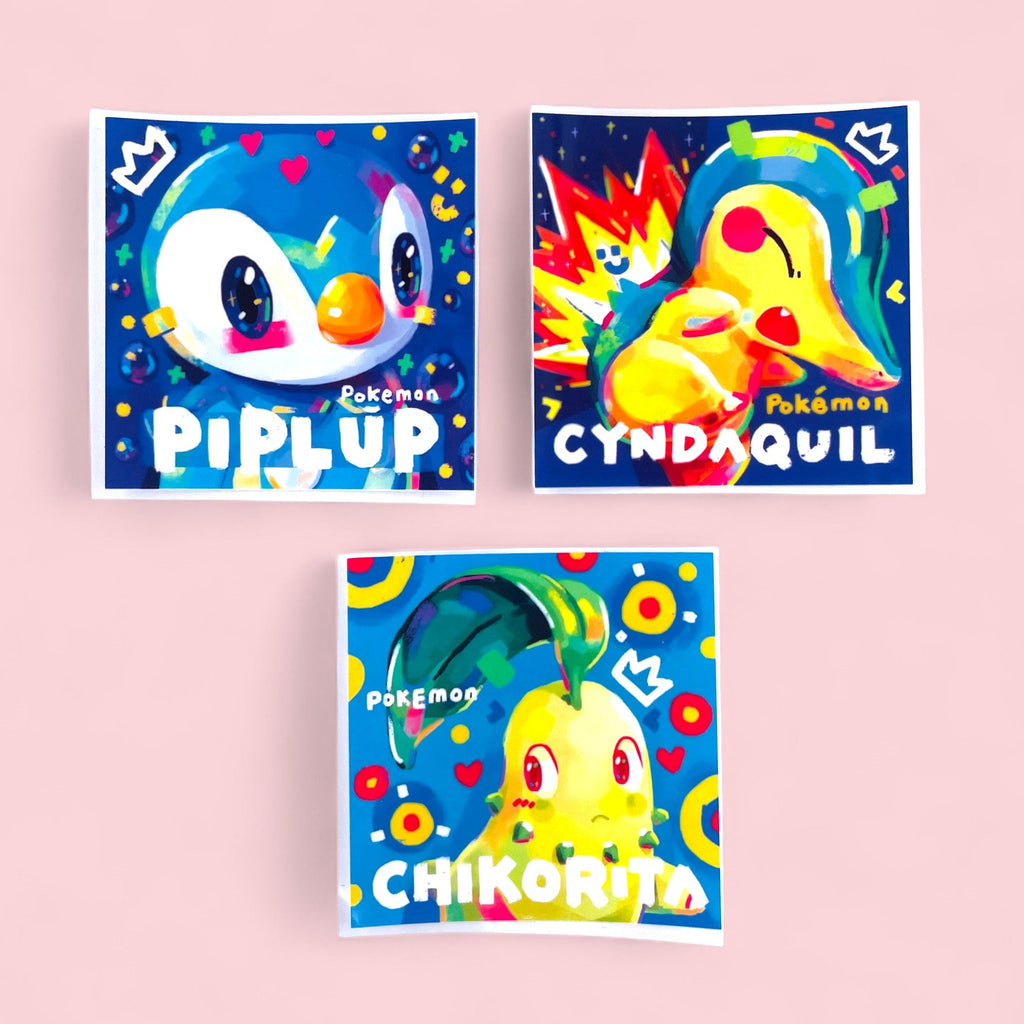 Piplup, Cyndaquil & Chikorita Stickers • Kawaii Vinyl Decals