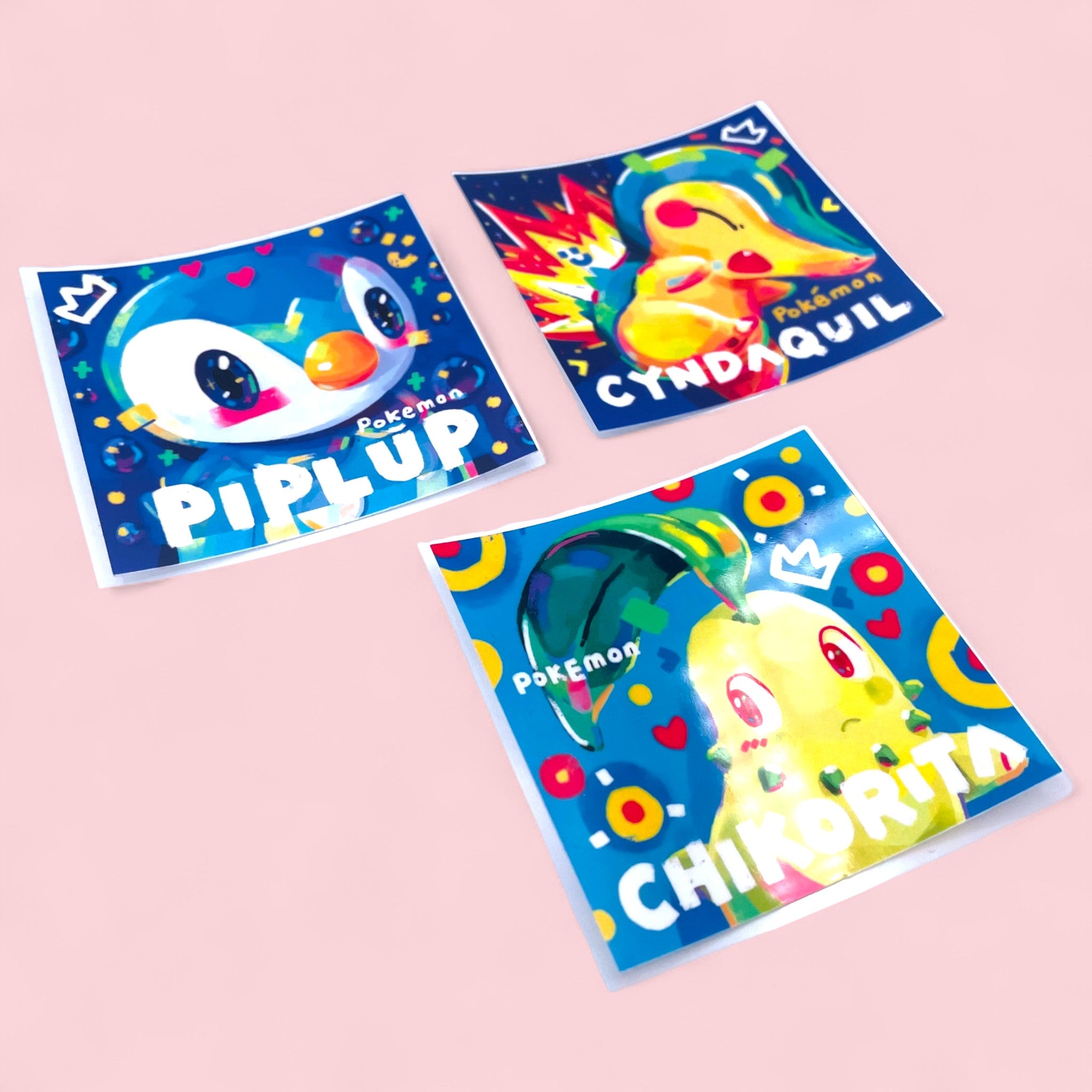 Piplup, Cyndaquil & Chikorita Stickers • Kawaii Vinyl Decals