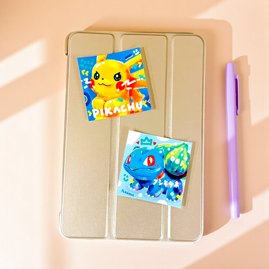 Pikachu, Bulbasaur, Squirtle & Charmander Stickers • Kawaii Vinyl Decals
