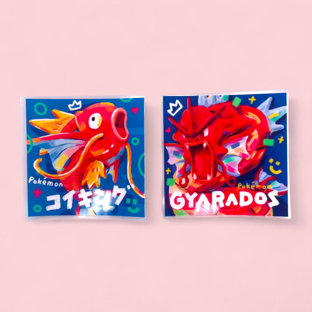 Magikarp & Red Gyarados Stickers • Kawaii Vinyl Decals