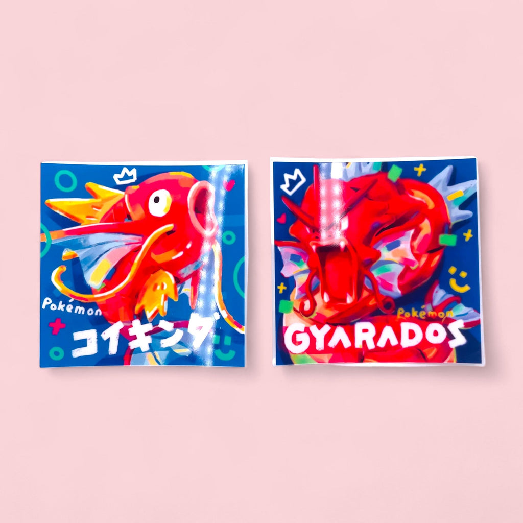 Magikarp & Red Gyarados Stickers • Kawaii Vinyl Decals