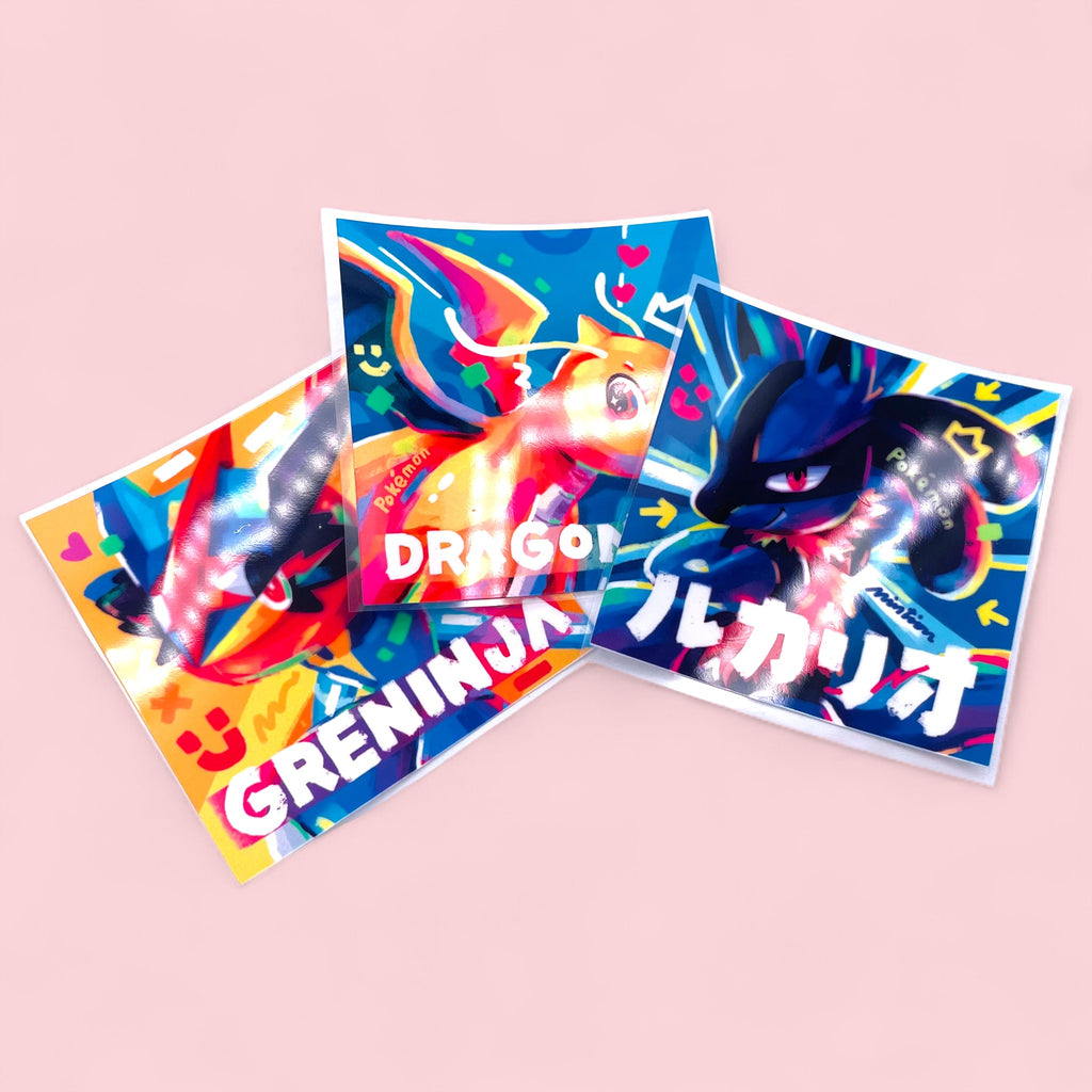 Lucario, Dragonite & Greninja Stickers • Kawaii Vinyl Decals