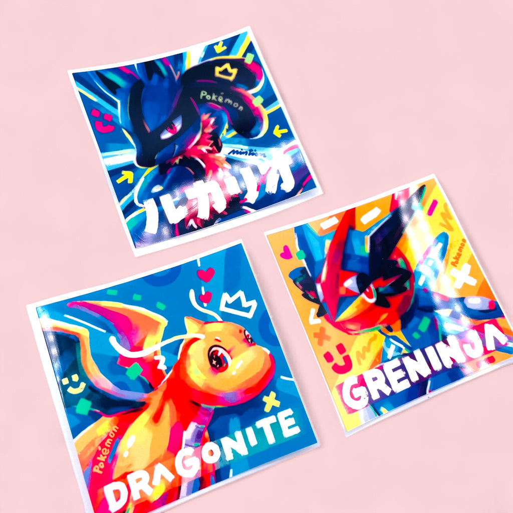 Lucario, Dragonite & Greninja Stickers • Kawaii Vinyl Decals