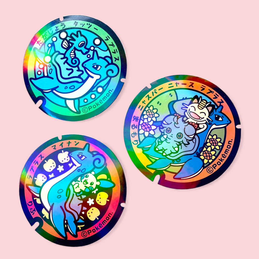 Lapras Poke-Lid Holographic Stickers Japan Meowth Horsea Minun