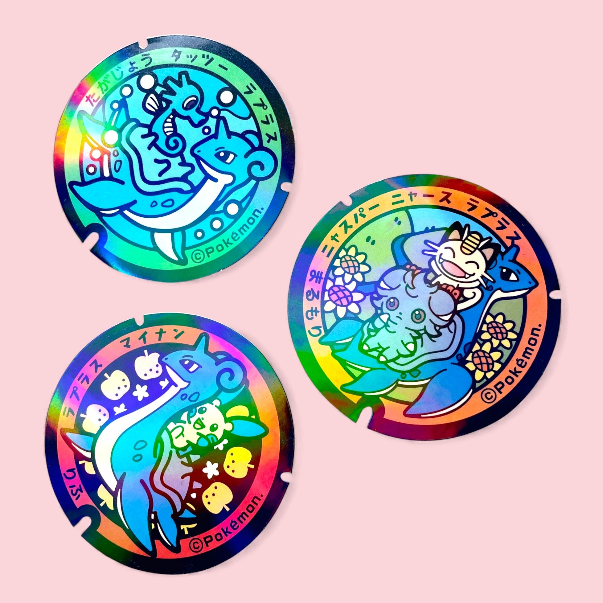 Lapras Poke-Lid Holographic Stickers Japan Meowth Horsea Minun