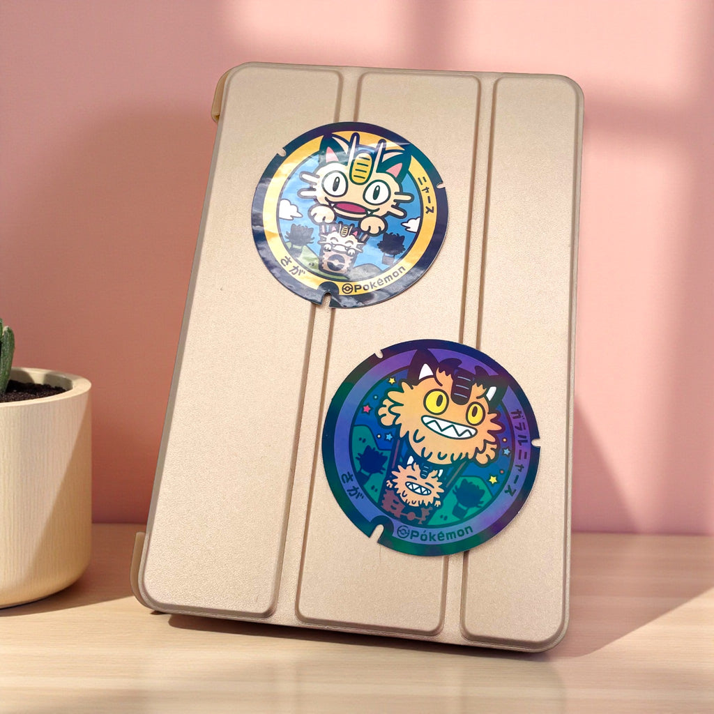Meowth Galarian Meowth Poke-Lid Holographic Stickers Japan on iPad Tablet