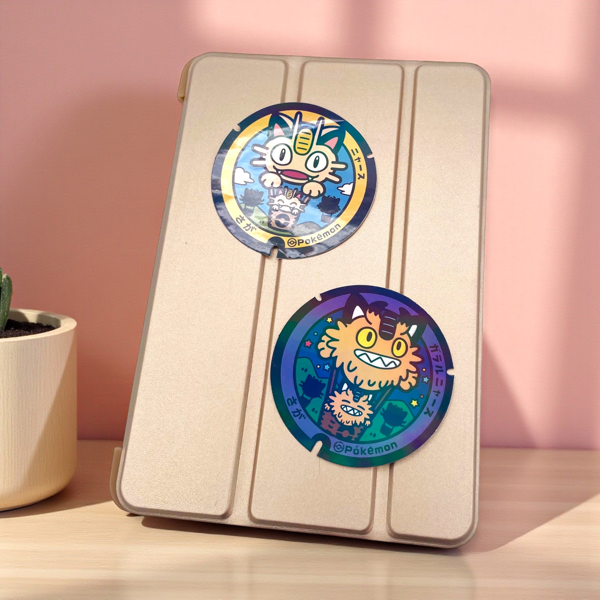 Meowth Galarian Meowth Poke-Lid Holographic Stickers Japan on iPad Tablet