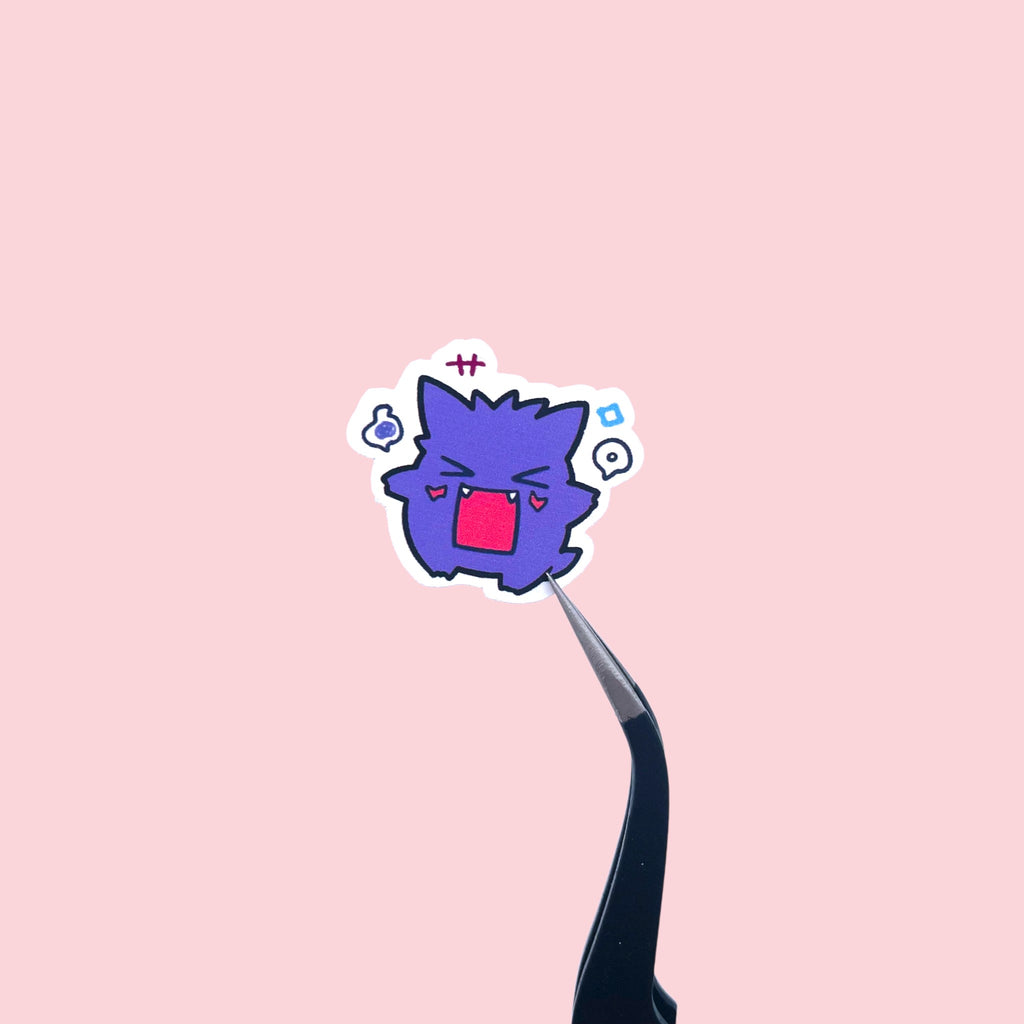 Close up of Gengar chibi mini stickers with expressive purple moods