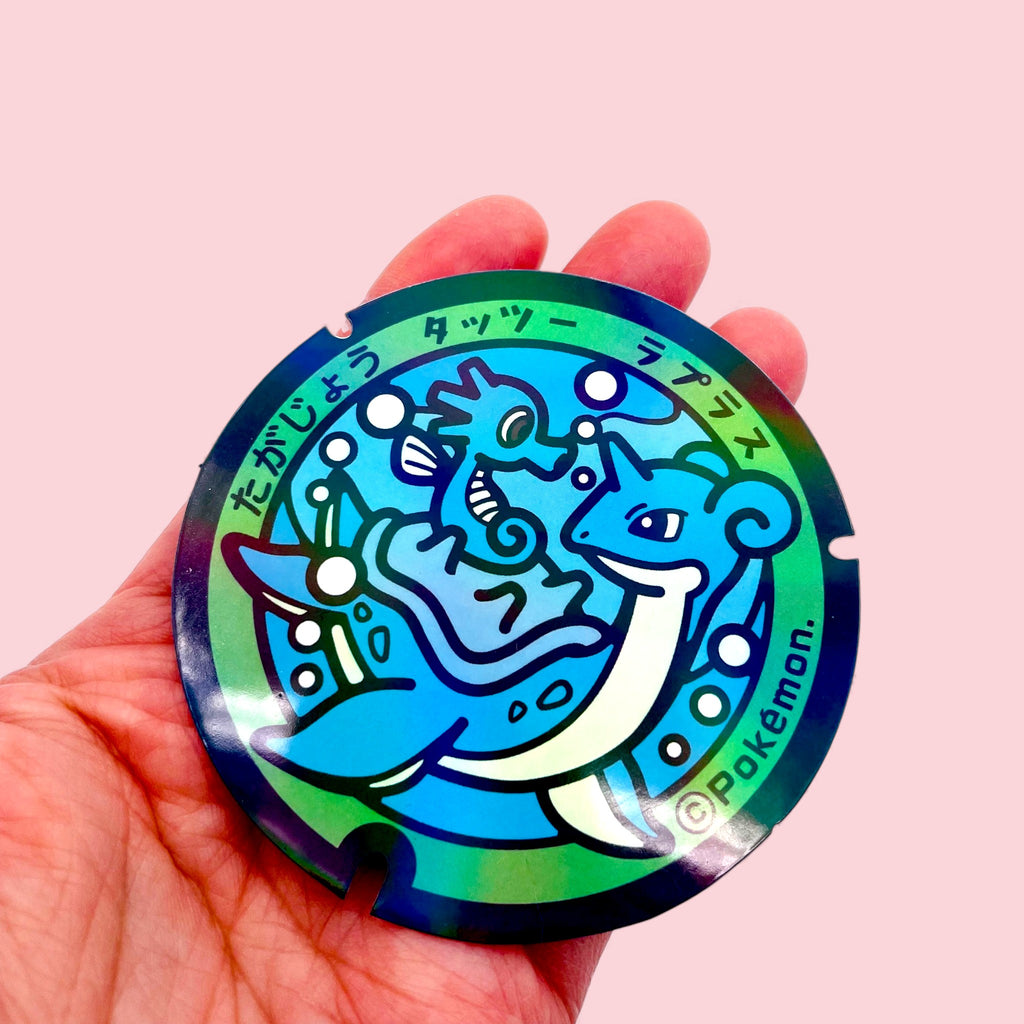 Lapras Poke-Lid Holographic Stickers Japan Horsea in Hand