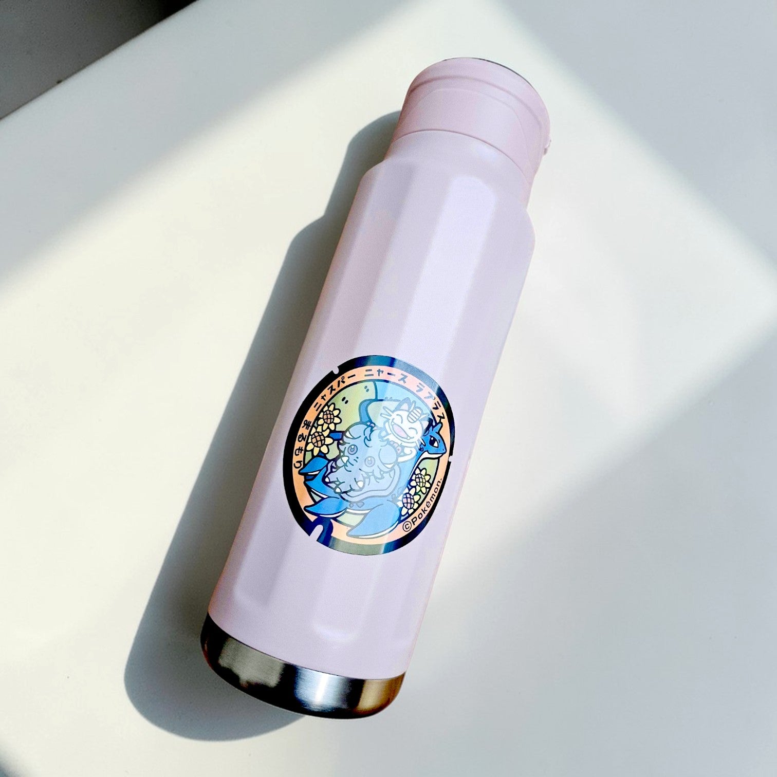 Lapras Poke-Lid Holographic Stickers Japan Meowth Decal on Water Bottle