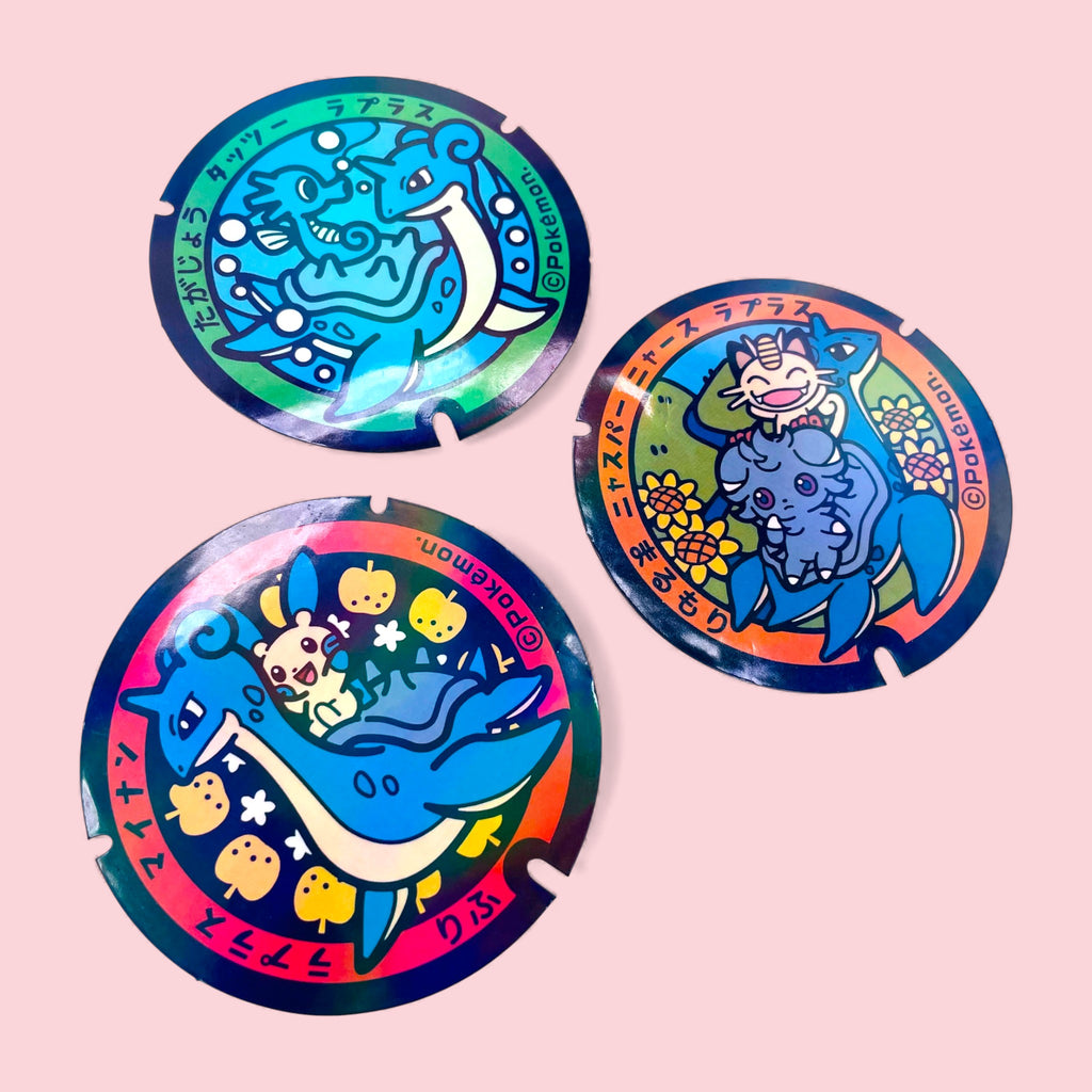 Lapras Poke-Lid Holographic Stickers Japan Minun Meowth Horsea