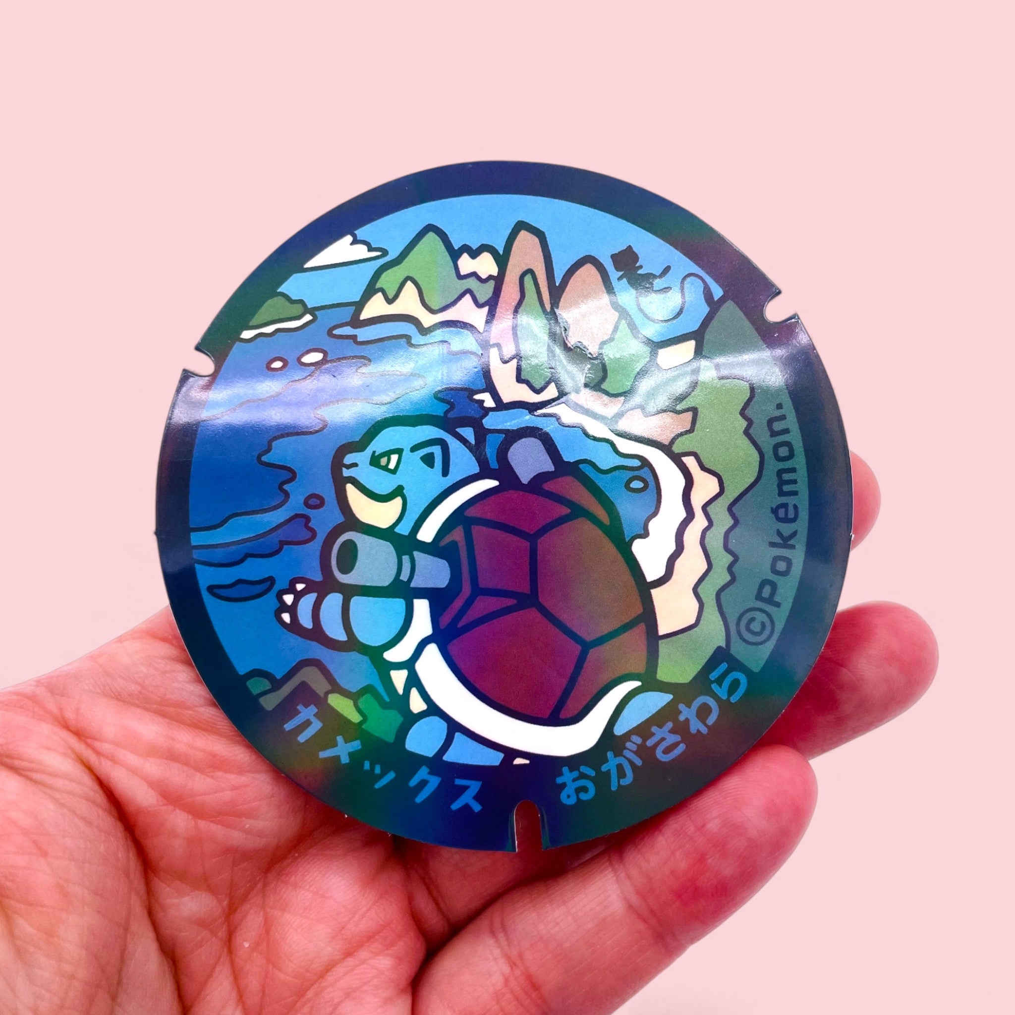 Large Blastoise Poké-Lid Sticker (Ogasawara, Japan) in Hand