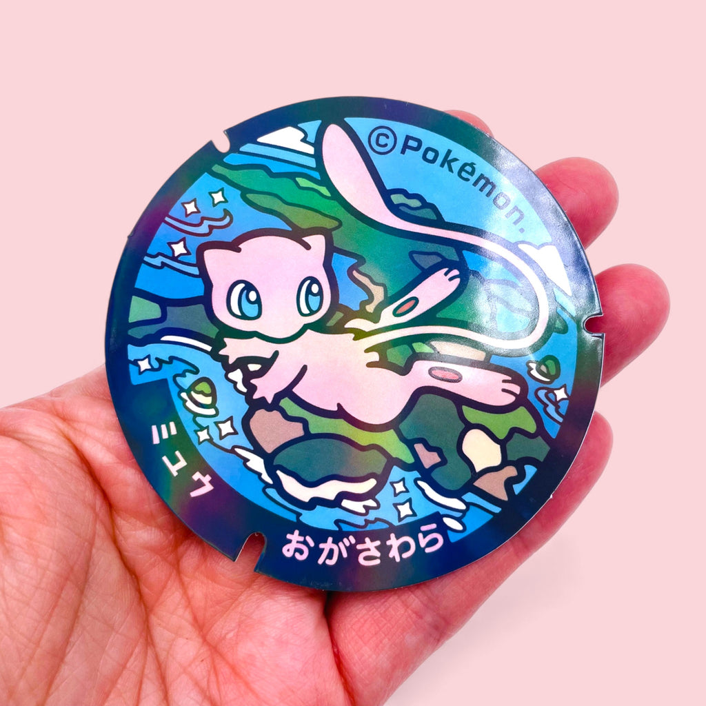 Large Mew Poke-Lid Sticker (Ogasawara, Japan) in Hand 