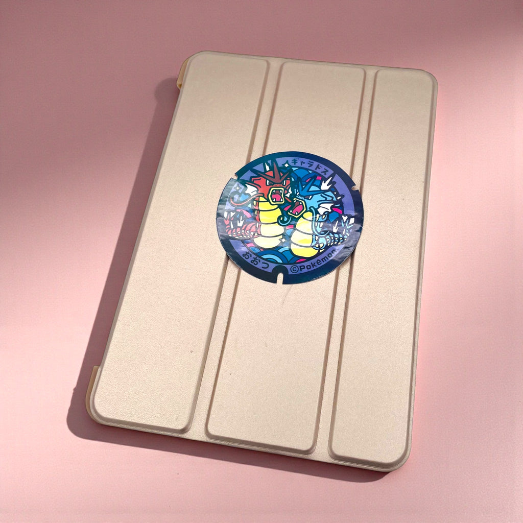 Large Red Gyarados & Gyarados Poke-Lid Sticker (Otsu, Japan) on iPad Tablet