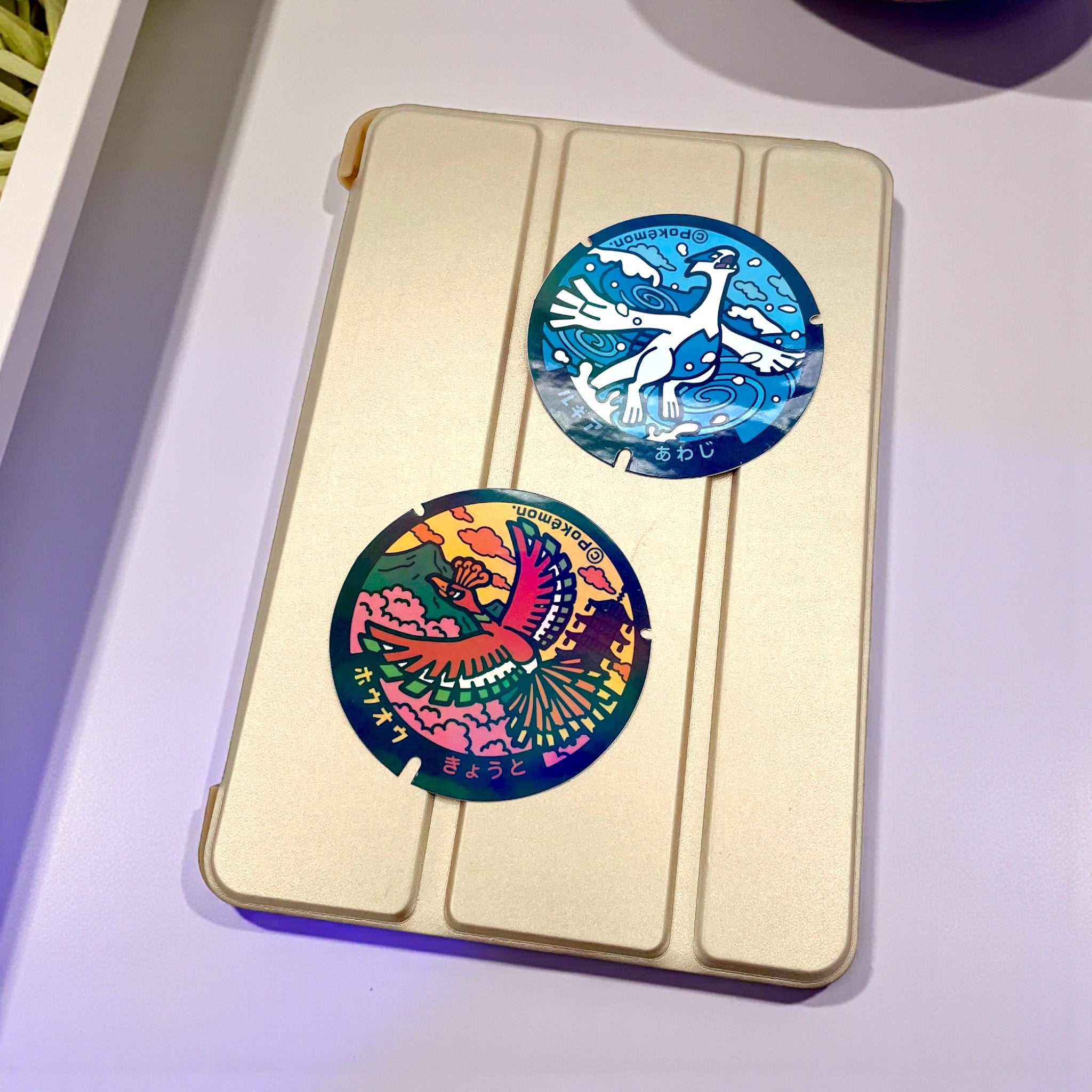 Lugia Hooh Legendary Pokelid Holographic Japan Stickers on iPad Tablet