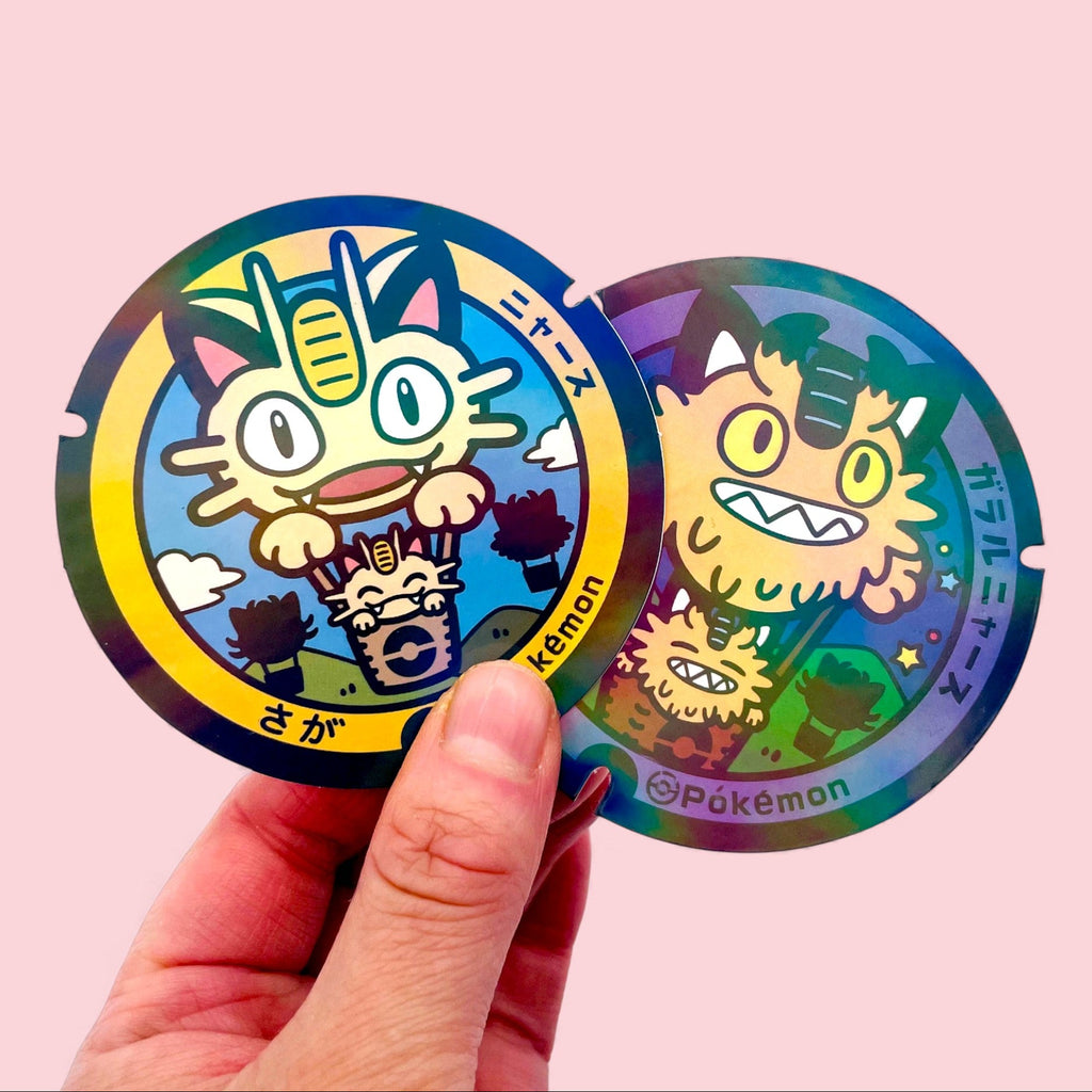 Meowth Galarian Meowth Poke-Lid Holographic Stickers Japan in Hand