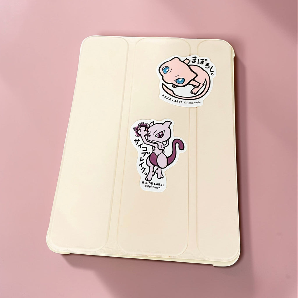 Mew and Mewtwo B-side Label Japanese Stickers on an ipad