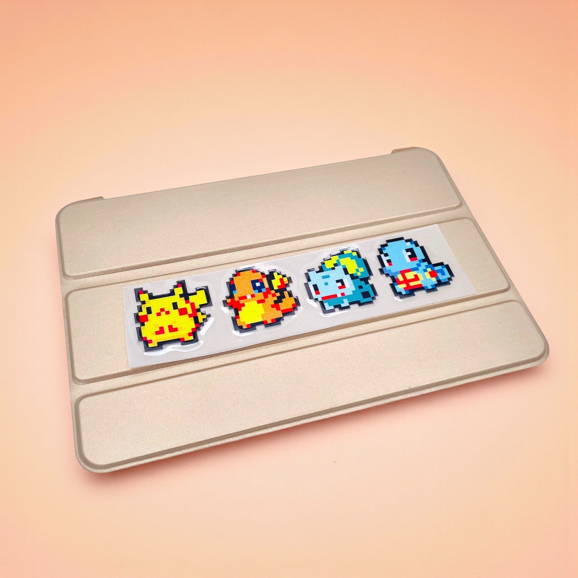 Pikachu Charmander Bulbasaur Squirtle Gen 1 Starters 8Bit Retro Gaming Vinyl Sticker on iPad Tablet