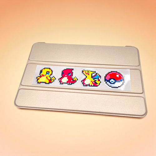 Pokemon Fire Starter 8Bit Evolution Vinyl Sticker on iPad tablet