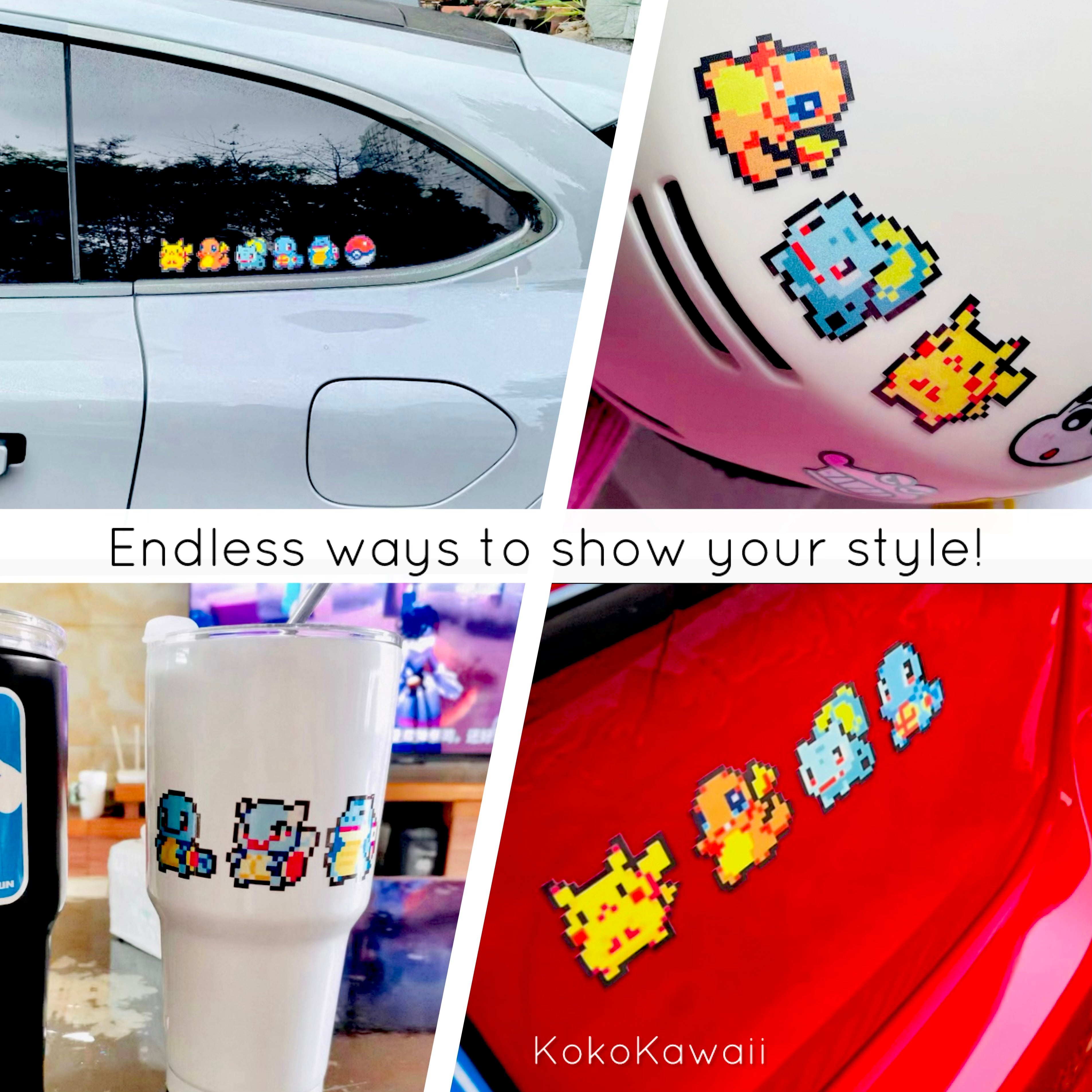 Pokemon Gen 1 Starters 8Bit Vinyl Sticker Car Decal Water Bottle Sticker