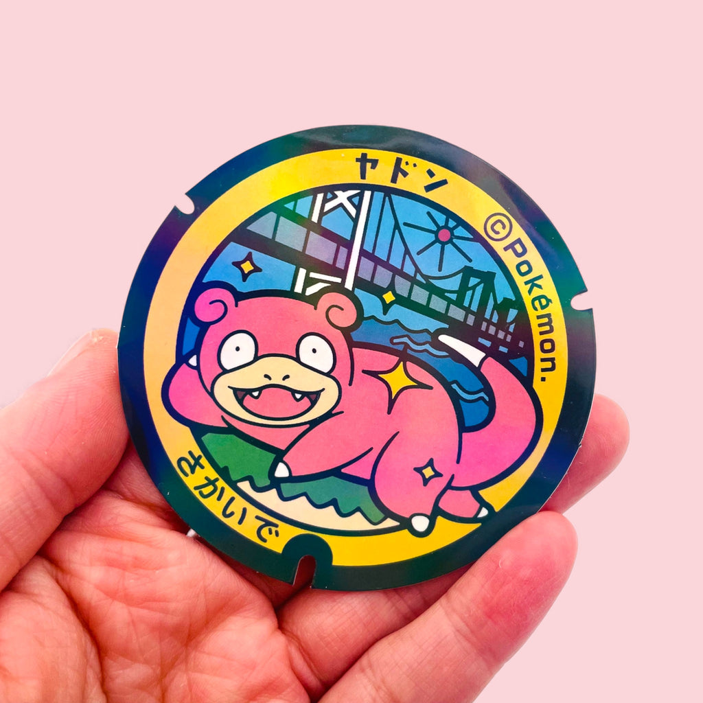 Slowpoke Poke-Lid Holographic Sticker Sakaide Japan in Hand