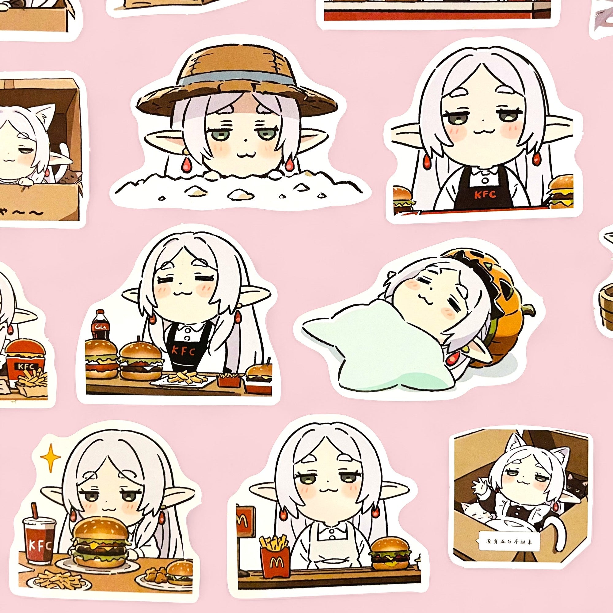 Anime elf mage chibi sticker set with cute fantasy expressions for journals laptops and water bottles