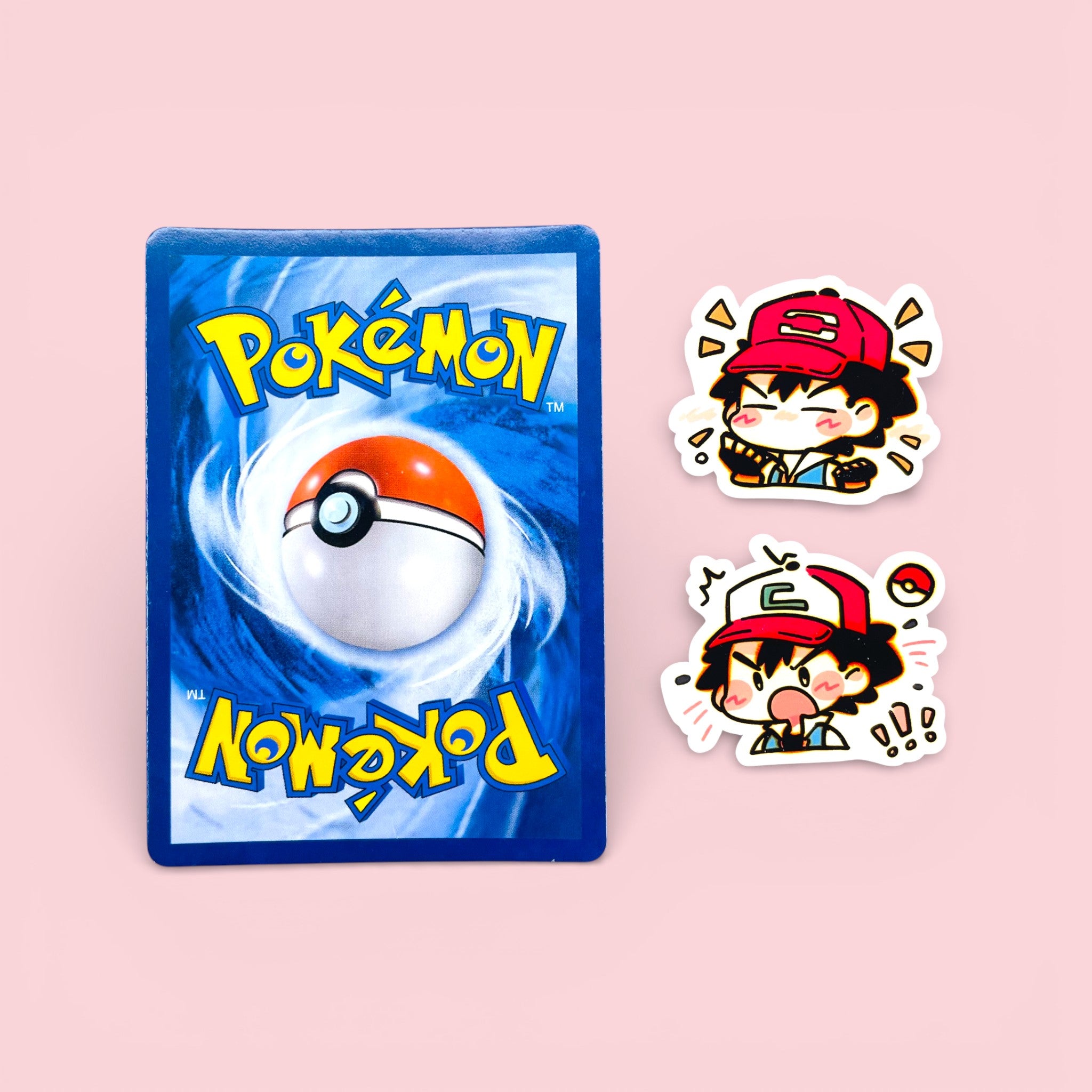 Ash Ketchum chibi trainer stickers in medium sizes shown for size comparison