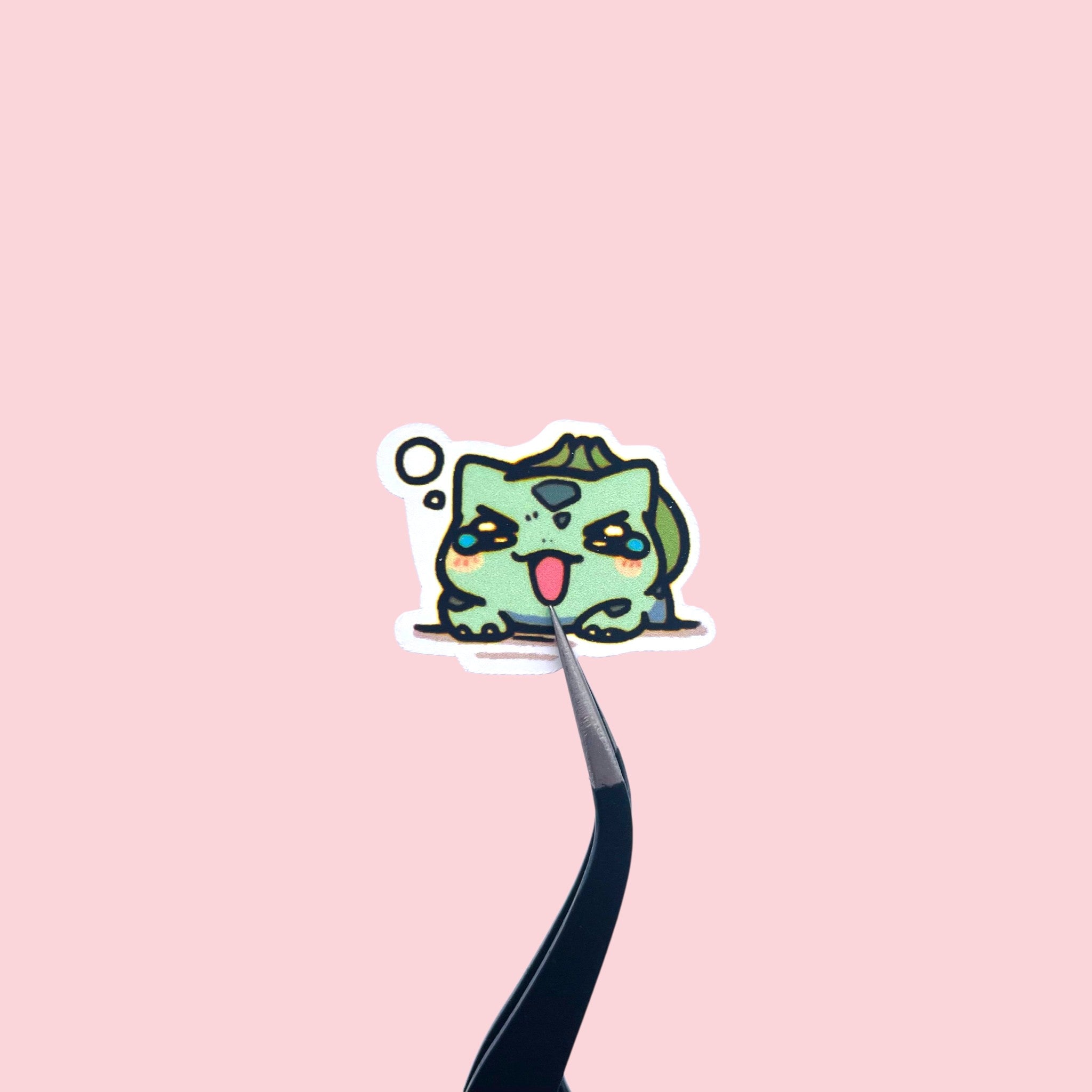 Close up of Bulbasaur chibi mini stickers with expressive pastel moods