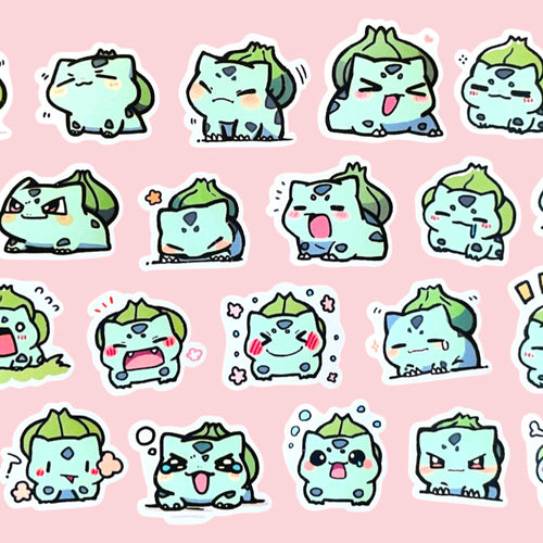 Bulbasaur mini sticker set with 20 kawaii chibi mood stickers for journals planners and toploaders
