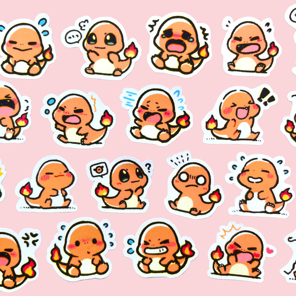 Charmander mini sticker set with 20 kawaii chibi mood stickers for journals planners and toploaders