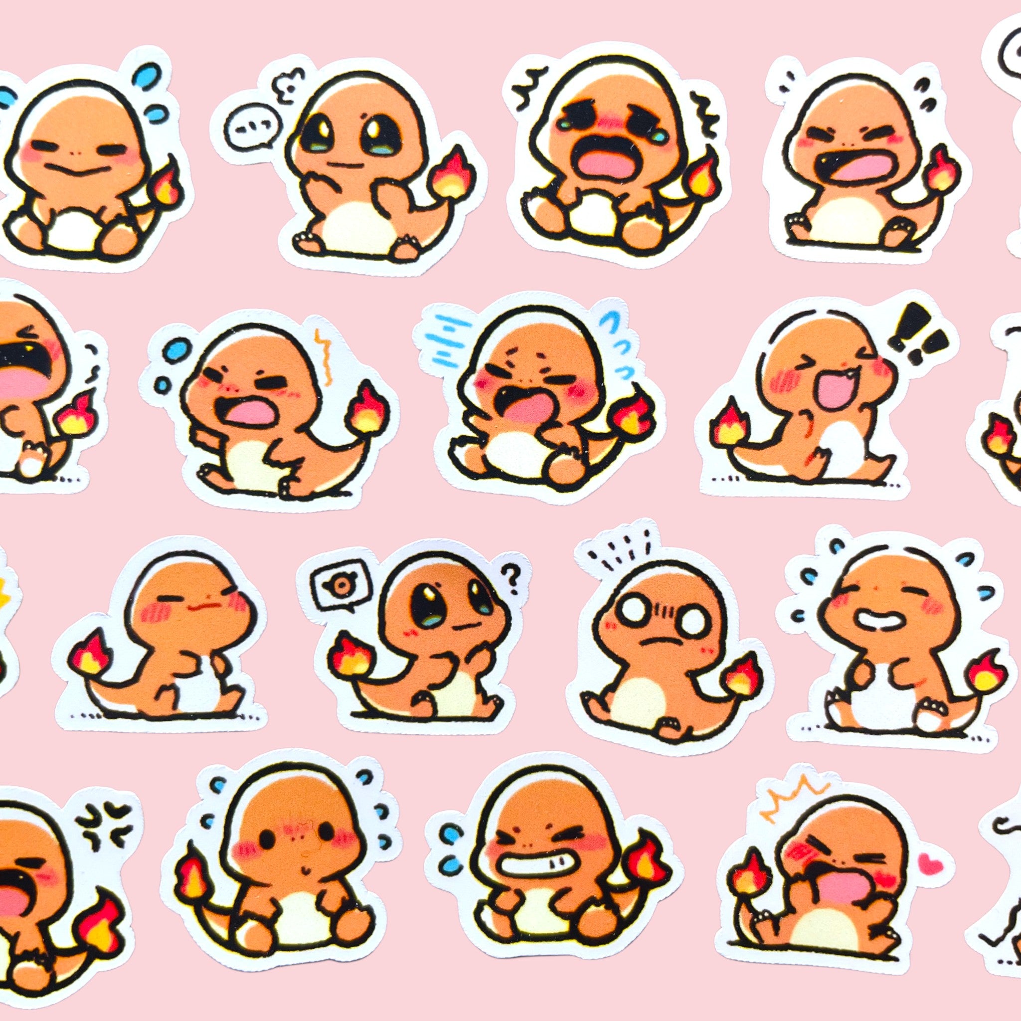 Charmander mini sticker set with 20 kawaii chibi mood stickers for journals planners and toploaders