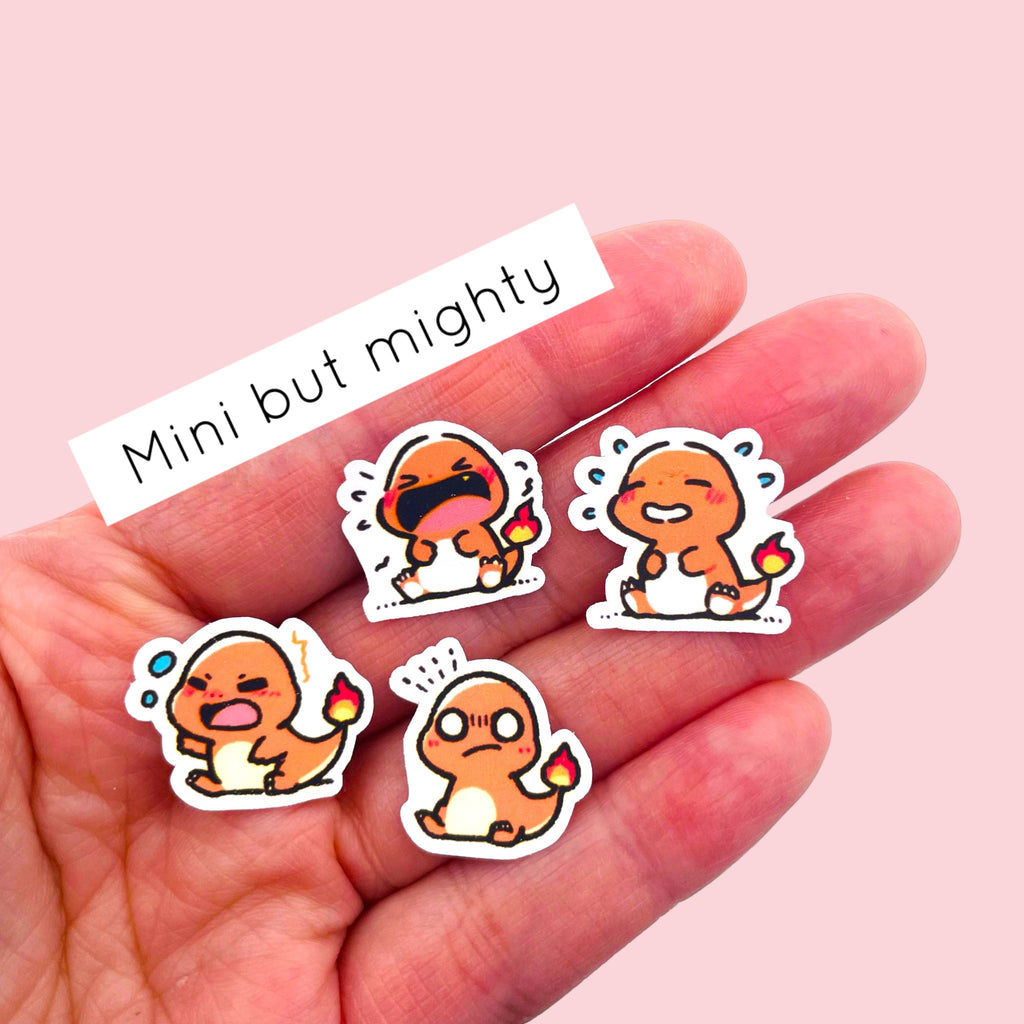 Close up of Charmander chibi mini stickers with expressive pastel moods