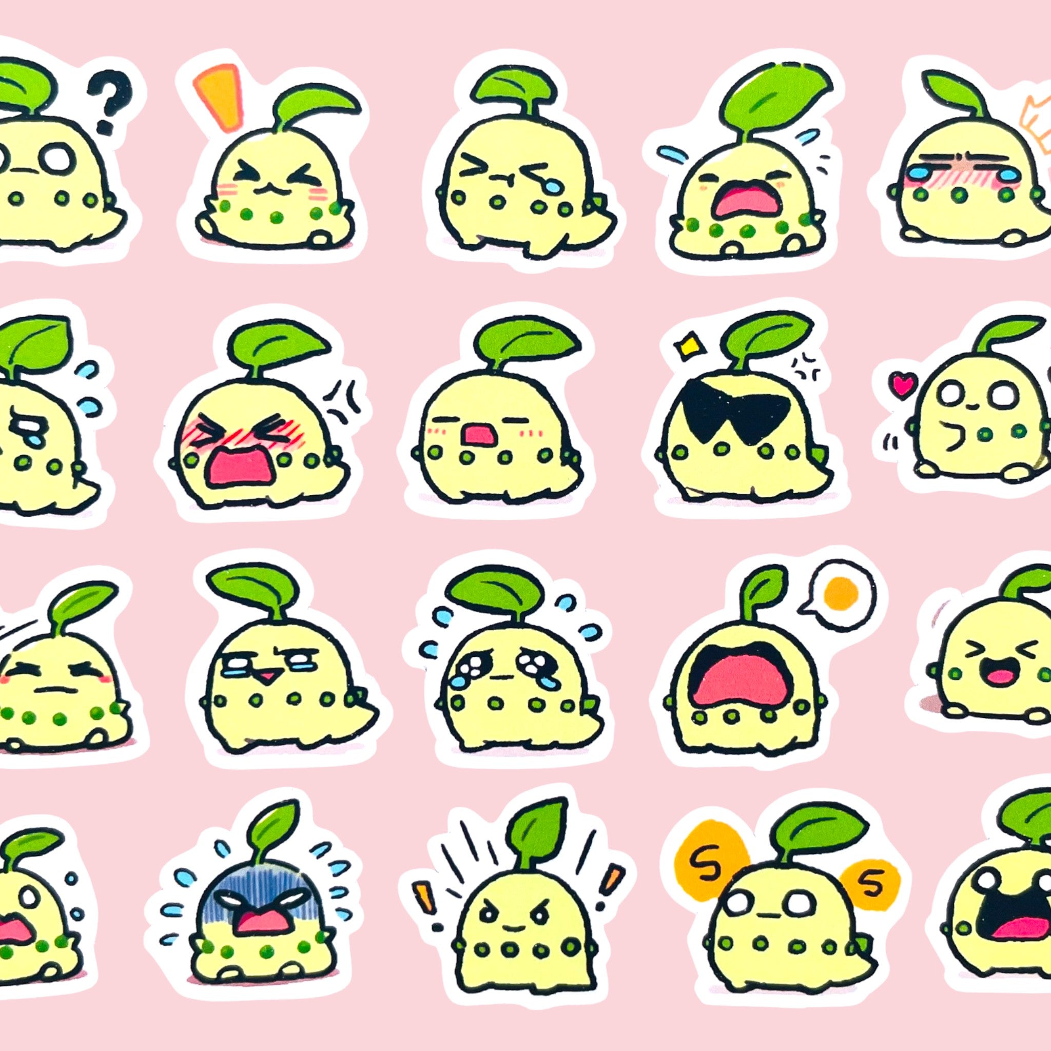 Chikorita mini sticker set with 20 kawaii chibi mood stickers for journals planners and toploaders