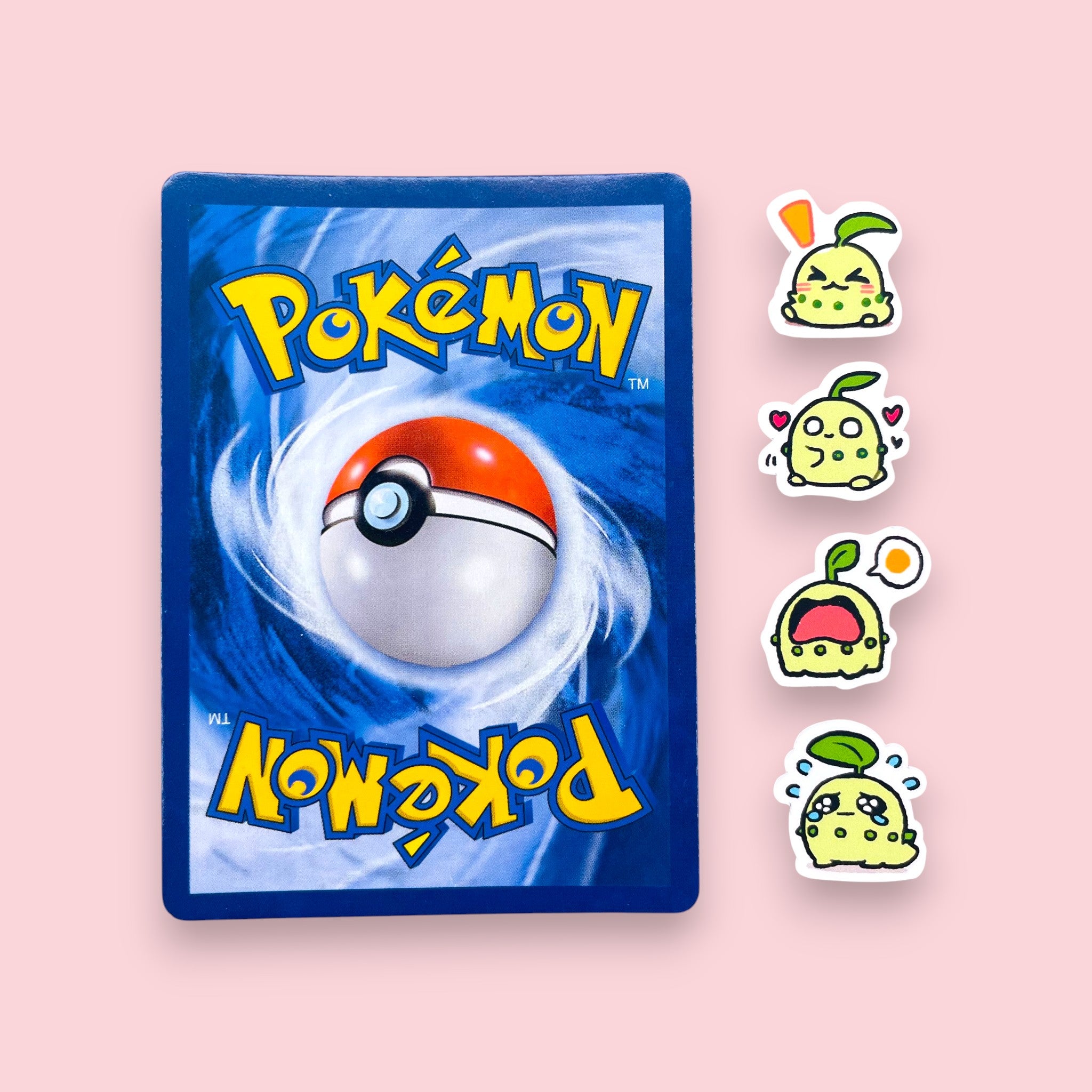 Tiny Chikorita mini stickers 1.5 to 2 cm shown for size comparison