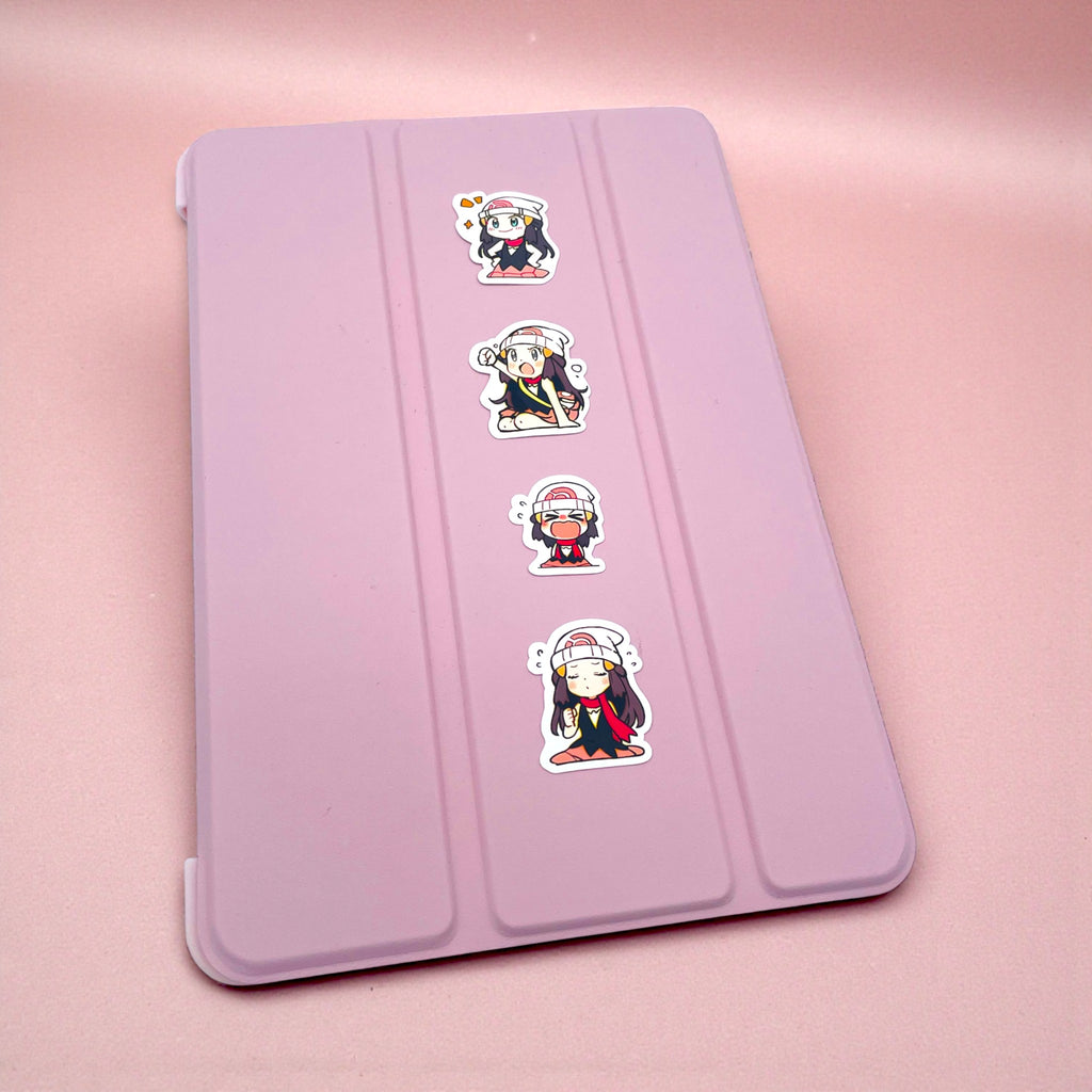 Dawn chibi trainer stickers decorating a tablet
