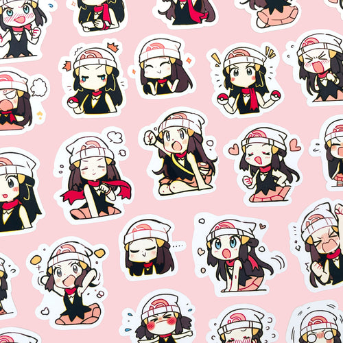 Dawn chibi trainer sticker set with 40 kawaii mood stickers for journals planners and toploaders