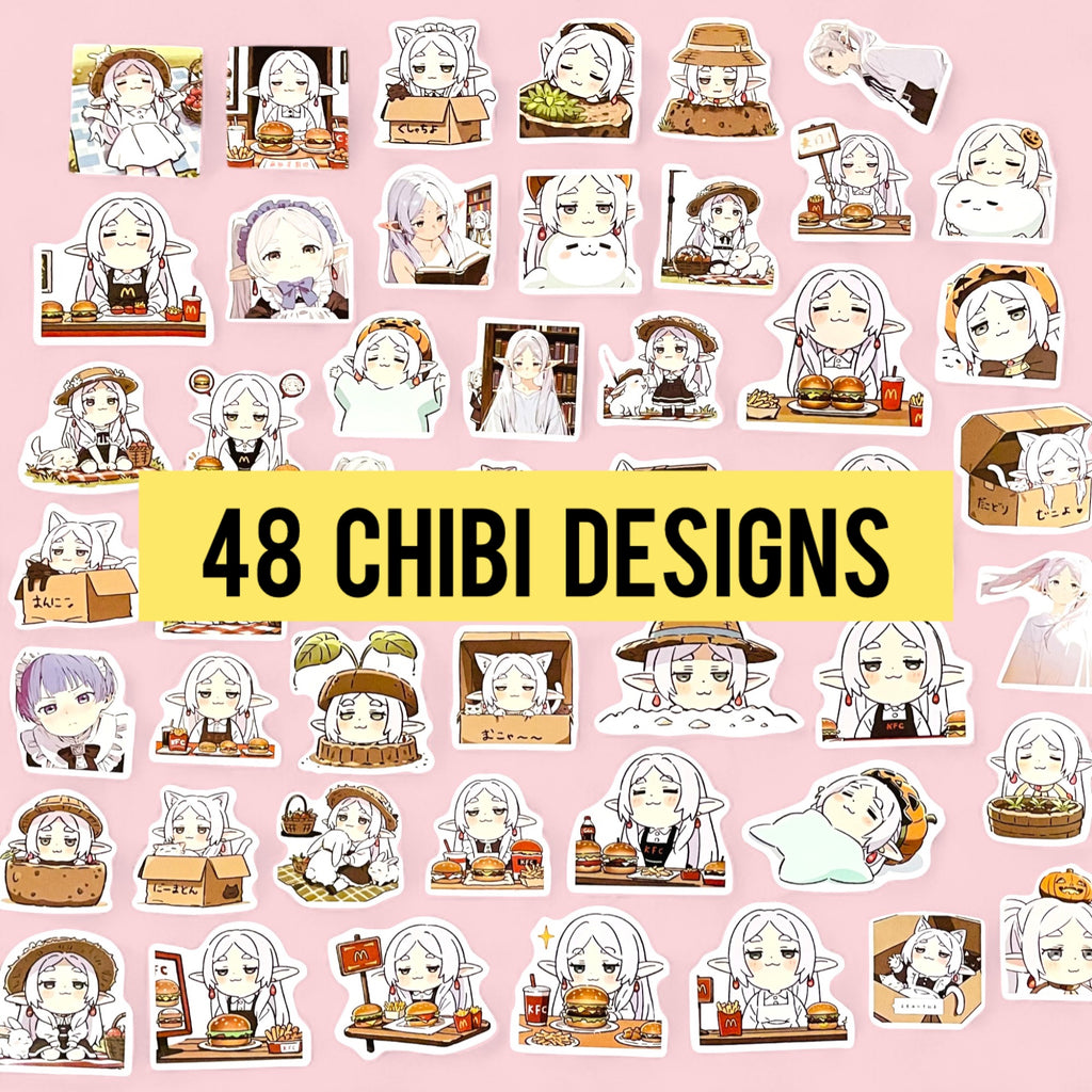 Fantasy elf mage chibi sticker collection with multiple cute expressive design